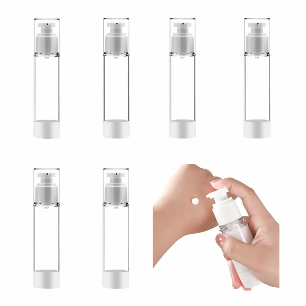 6 Pezzi 100ml Riutilizzabile Pompa Sottovuoto da Viaggio, Contenitore da Viaggio, Pompa Airless Flaconi Vuoti,adatti per lozioni, fondotinta, shampoo