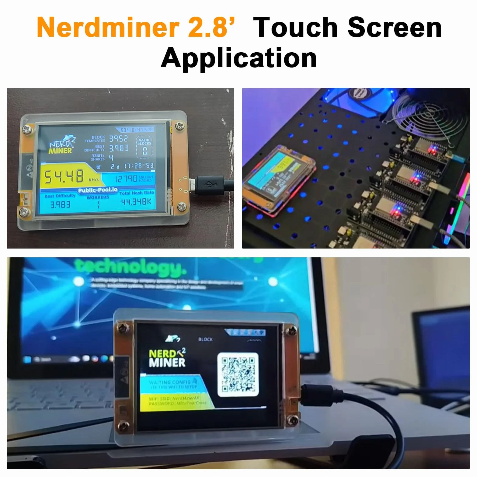NerdMiner V2 Mining Bitcoin Binghe 1060KH/s NerdMiner V2 Bitcoin Miner con 2.8" TFT Display ESP32 WROOM Bitcoin Miner BTC Solo Lottery Miner Bitcoin Crypto Lottery Miner compatibile con Nerd Miner
