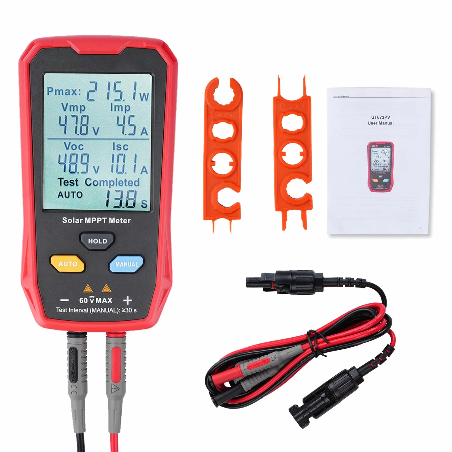 Tester per pannello solare 800W PV tester per pannelli solari mppt Misuratore PV fotovoltaico Misuratore di potenza con display LCD (Multimetro UT673PV 800W)