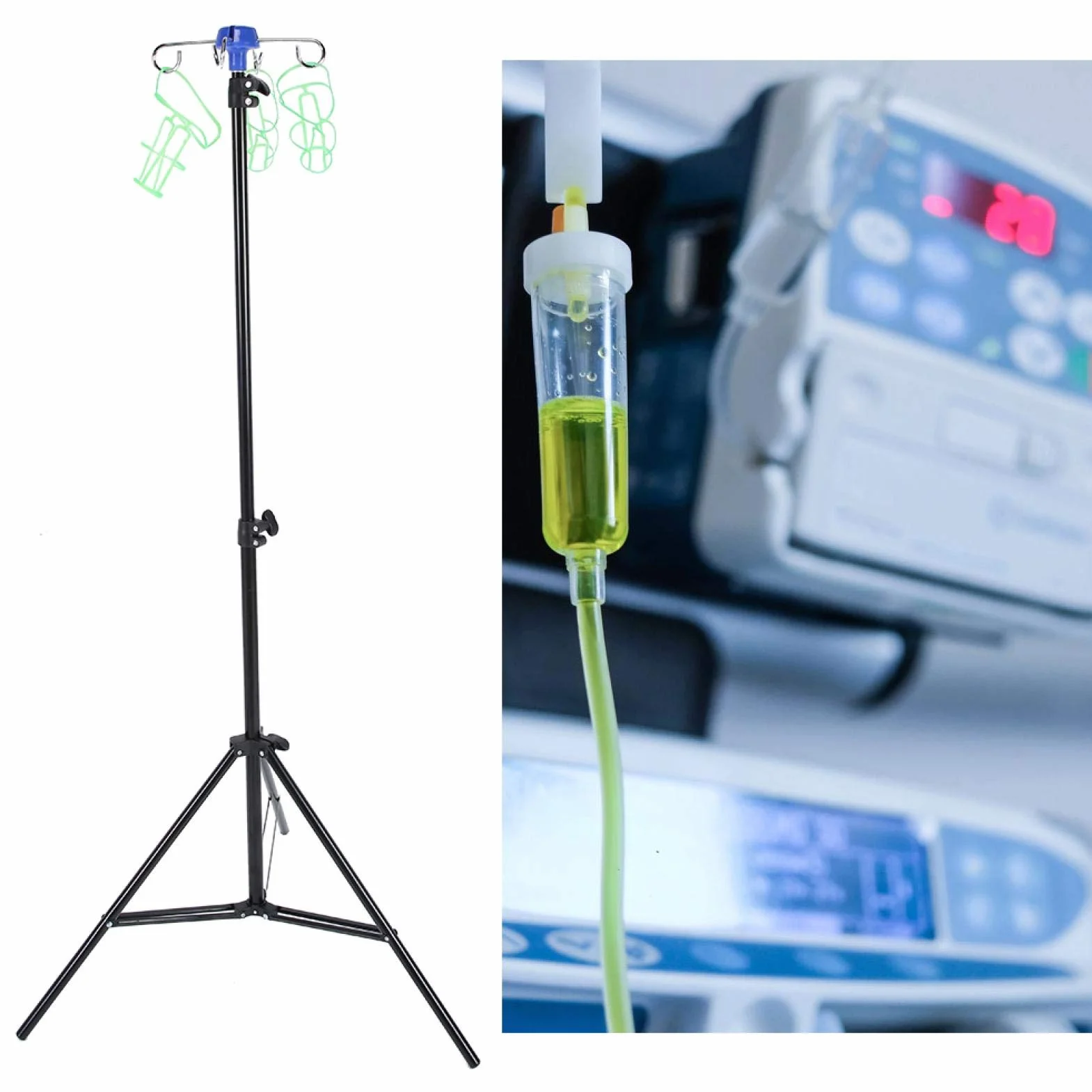 Asta portaflebo portatile, supporto per sacco raccogligocce, supporto per palo pieghevole endovenoso, rastrelliera per irrigazione a goccia in lega di alluminio per assistenza domiciliare clinica