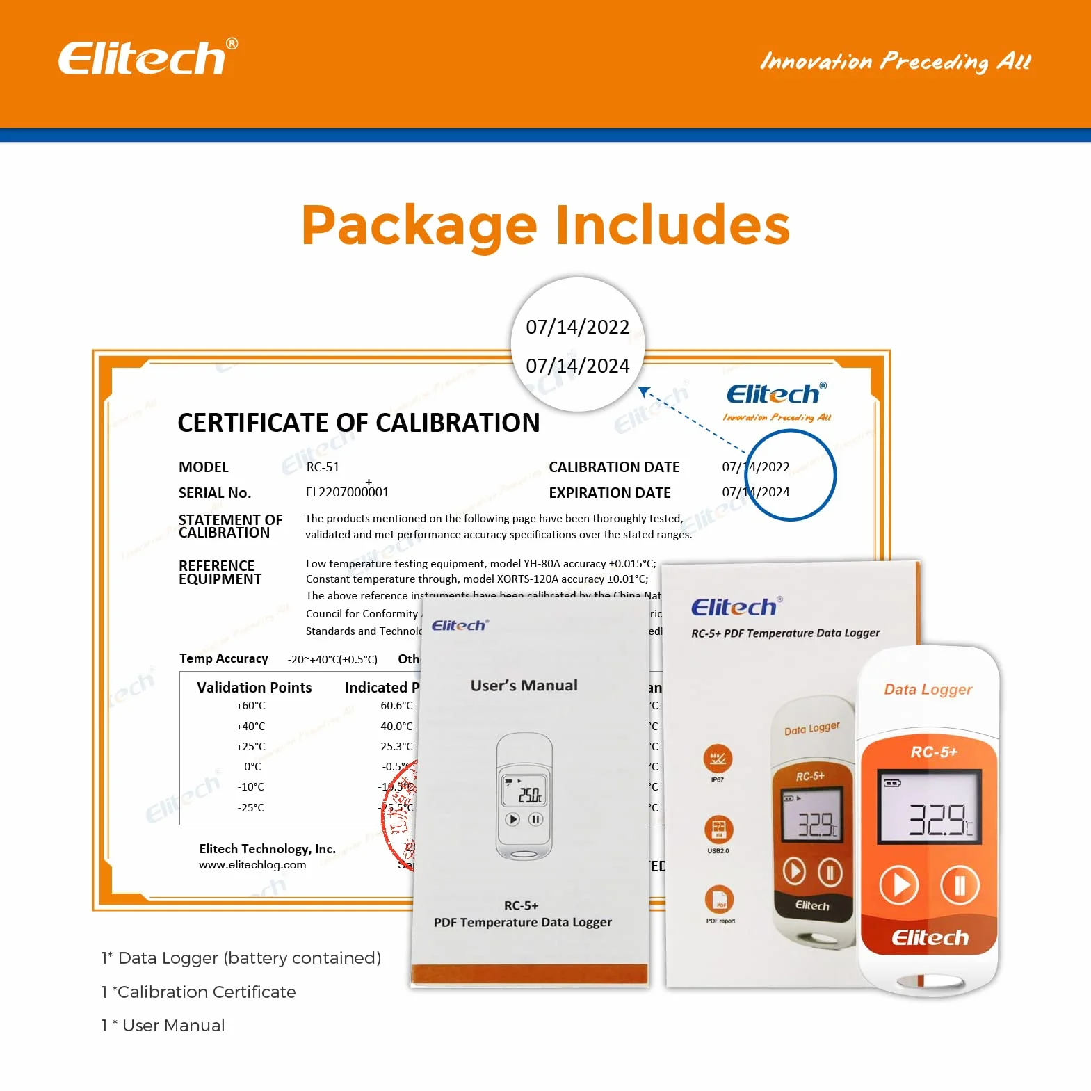 Elitech RC-5+ Registratore di Dati di Temperatura 32000 Punti PDF CSV Automatico Riutilizzabile Protezione Password 5PCS