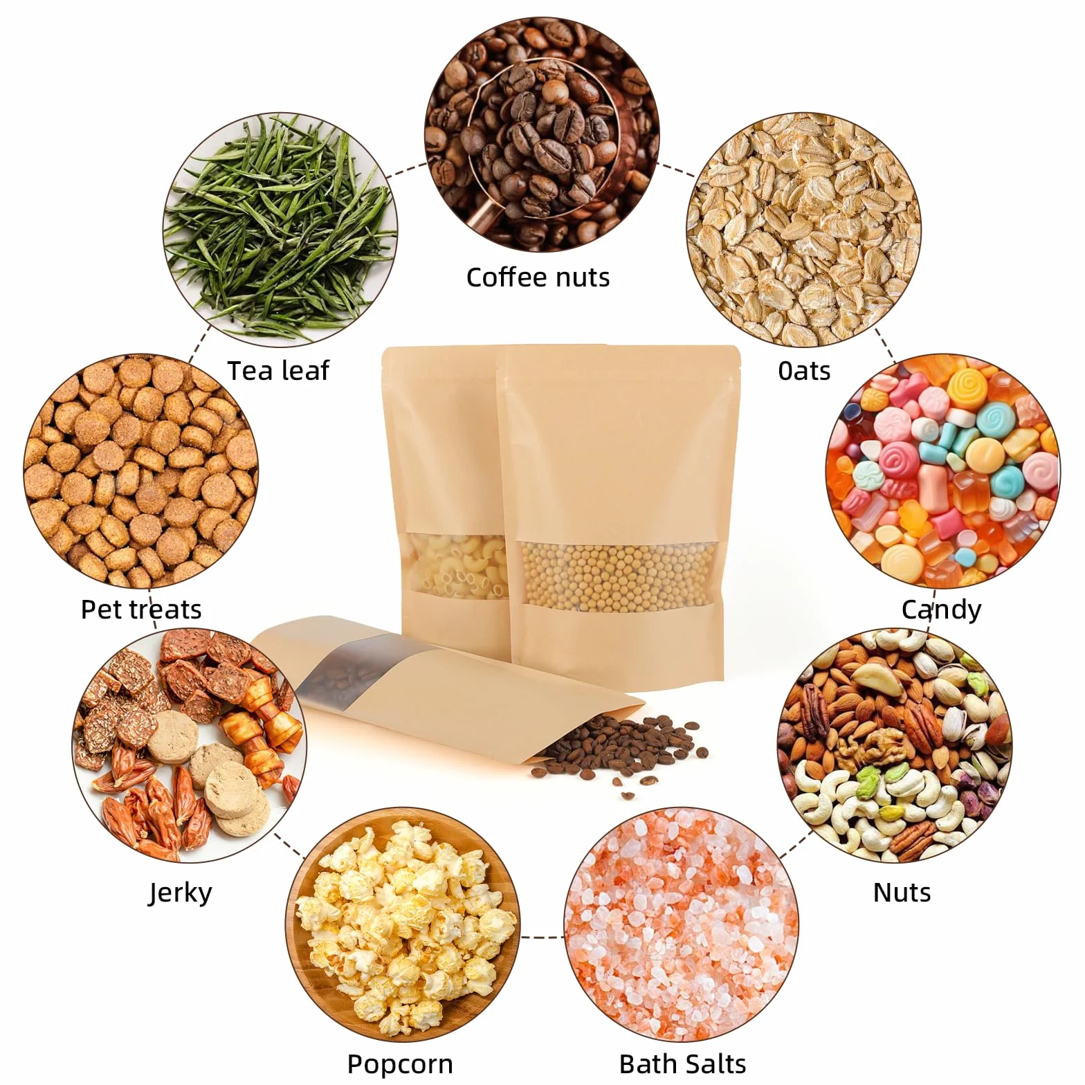 50 sacchetti di carta kraft con finestra - Sacchetti di carta kraft richiudibili 18 x 26 cm - Carta kraft - Per frutta secca, dolci, foglie di tè - Ideale per piccole imprese, case (marrone)