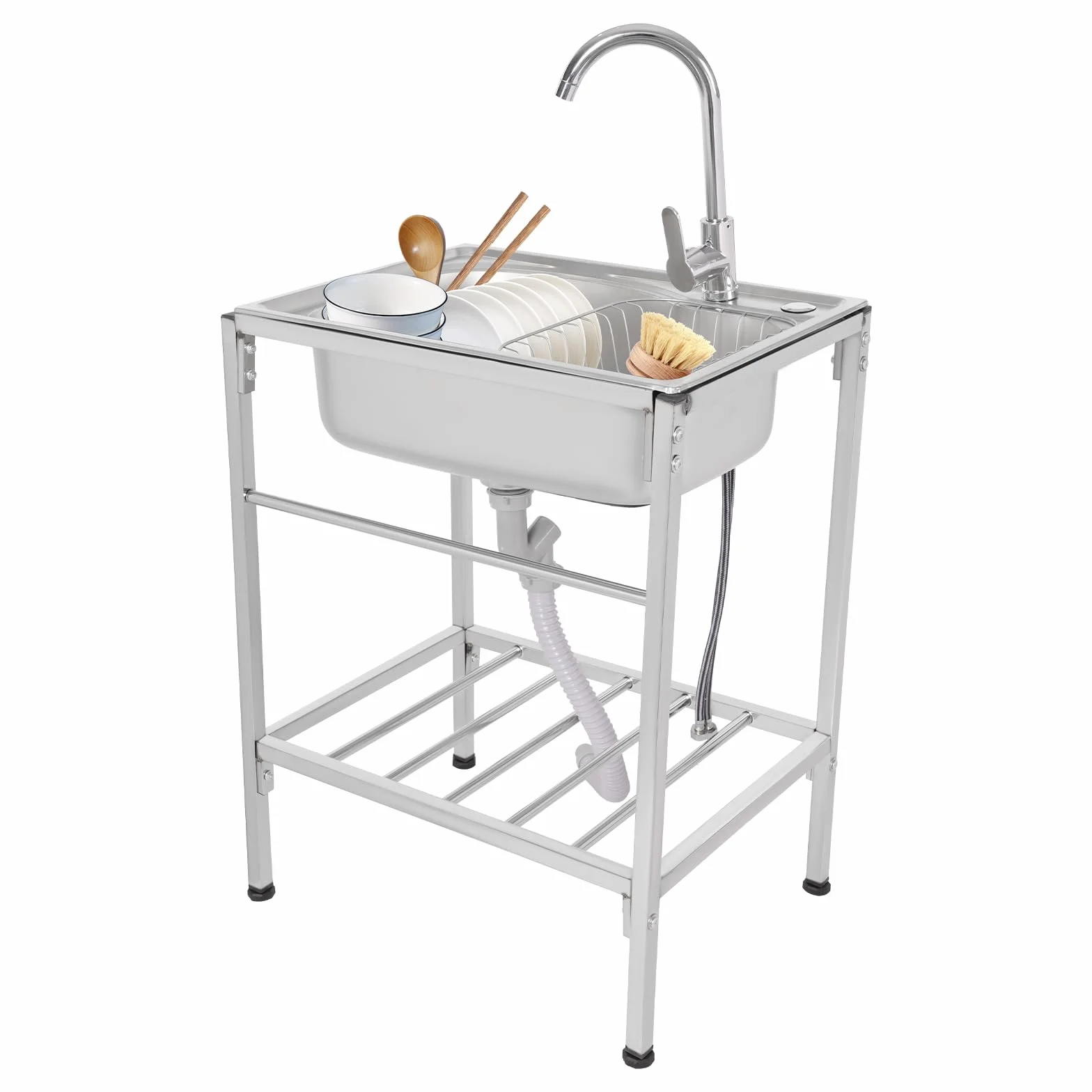 Lavello da Cucina in Acciaio Inox con Rubinetto Caldo e Freddo per Laboratori, Caffè, Bar Boutique 60 X 45 x 15 cm