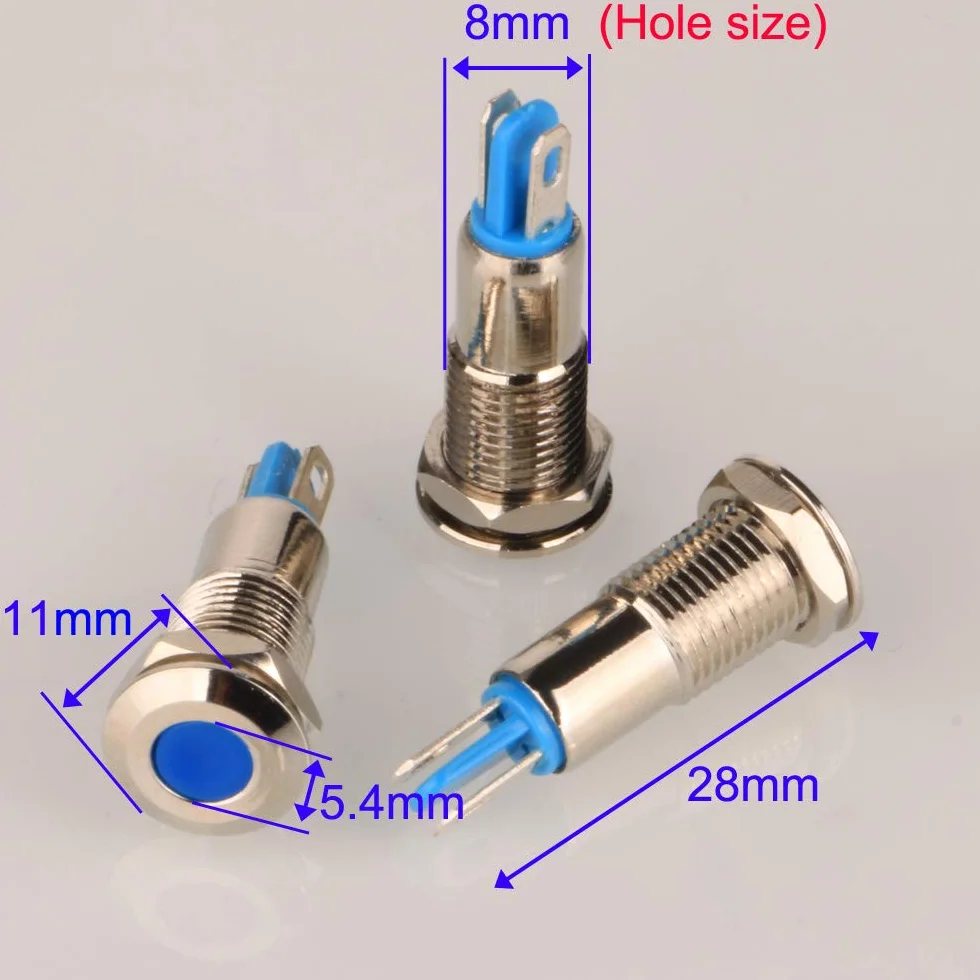 Gebildet 5pcs 8mm AC/DC 12-24V Acciaio Inossidabile Indicatore LED Impermeabile Spia Luminosa(5 colori)