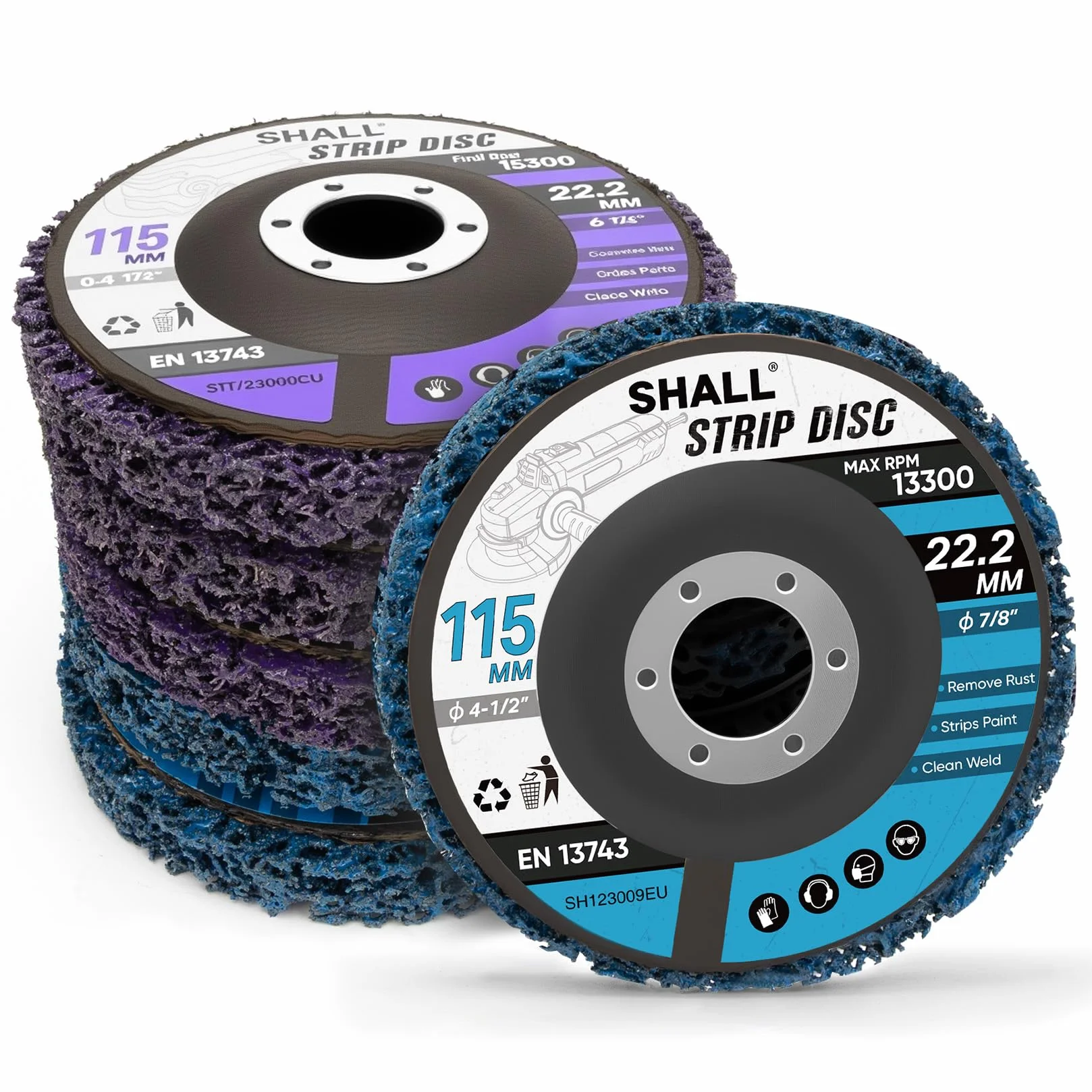SHALL Set di 6 dischi abrasivi, 115 mm (4,5 pollici), per smerigliatrici angolari con diametro interno di 22,2 mm (7/8"), dischi abrasivi grossolani