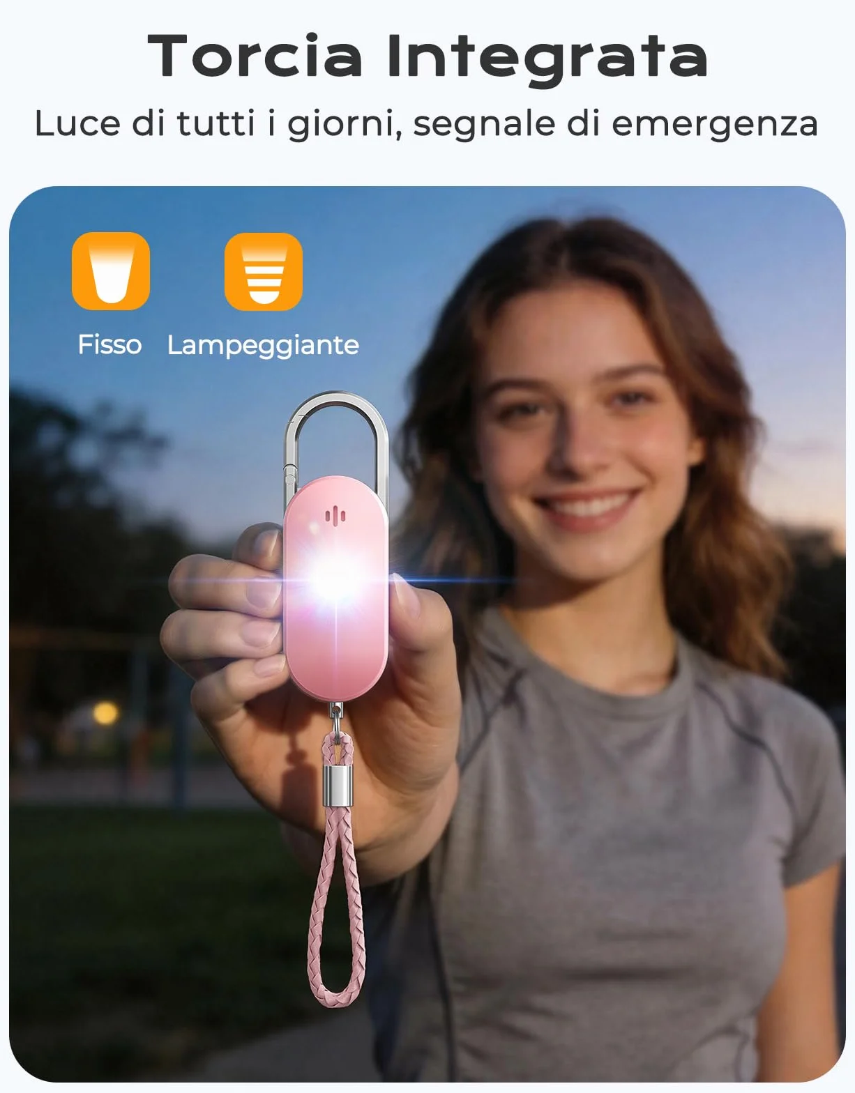ISEYOU Allarme Personale Antiaggressione, Allarme 130dB Ricaricabile Sirena con LED Luce Stroboscopica Portachiavi Difesa Personale - Dispositivo di Sicurezza di Emergenza per Donne/Bambini/Anziani