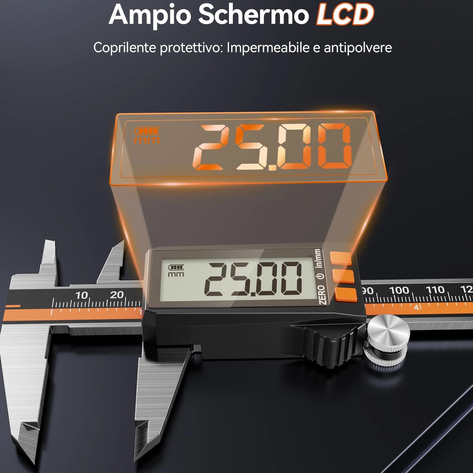 Preciva Calibro Digitale 150mm Acciaio Inox IP54 Impermeabile USB Ricaricabile