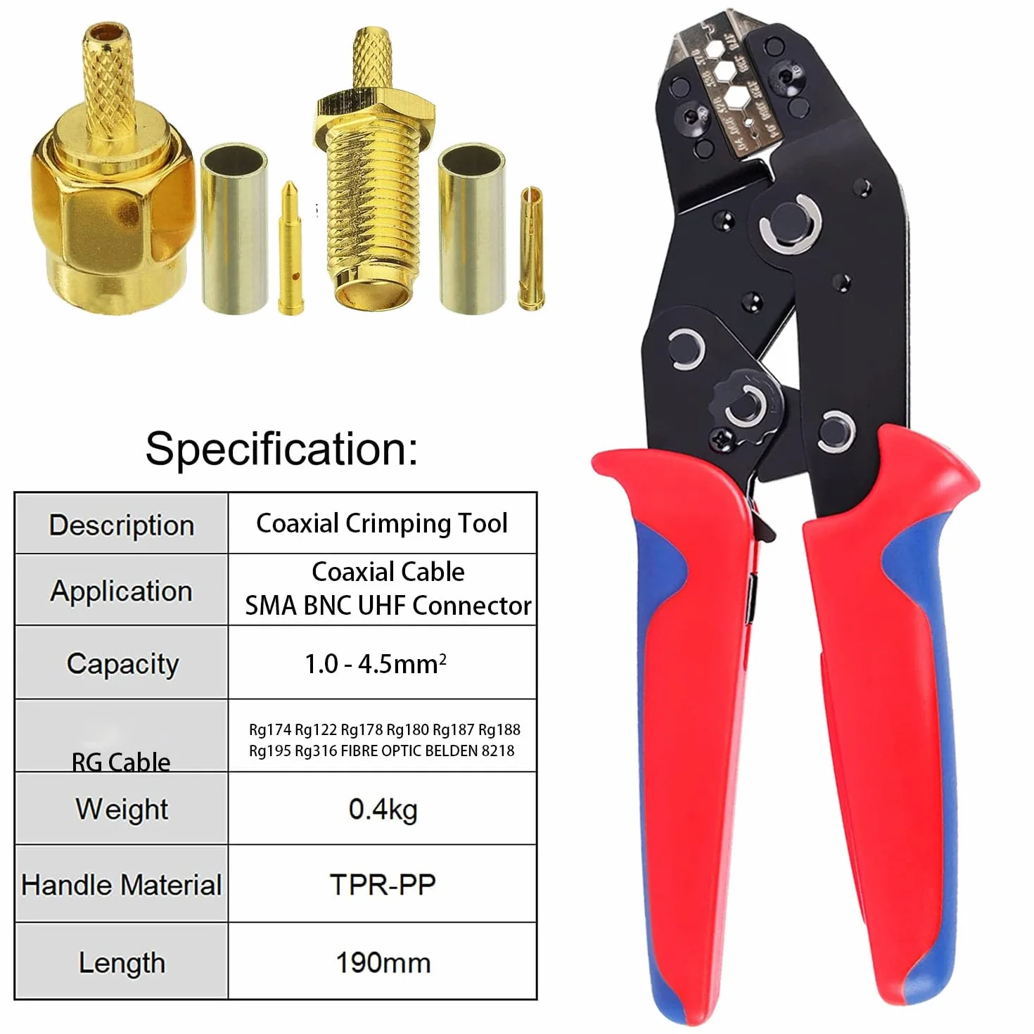 Pinza Crimpatrice SMA Kit - 10Pz Connettori Maschio, 10Pz Femmina e Crimpatrice Capicorda per RG174 RG316 Cavo Coassiale WIFI Antenna Prolunga