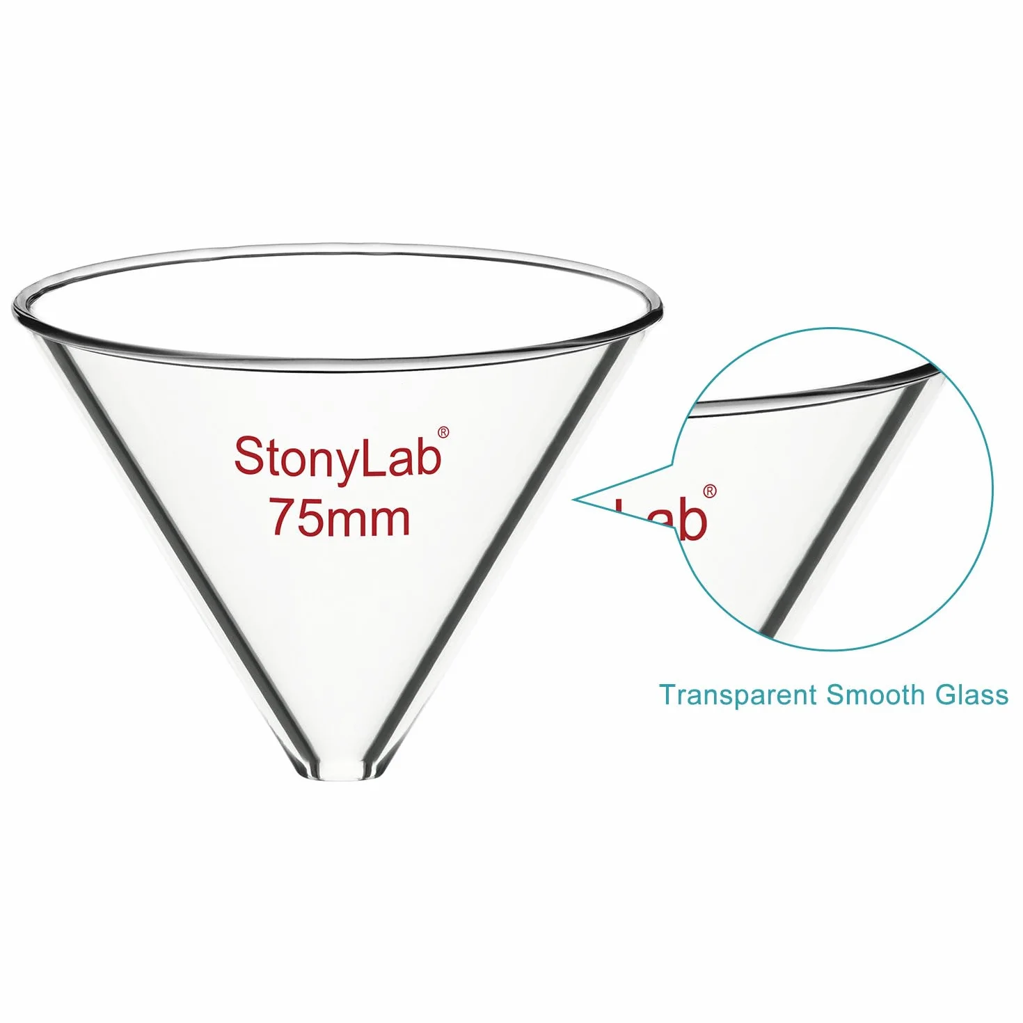 stonylab Imbuto di Vetro, Imbuto Senza Stelo in Vetro Borosilicato Addensato con Diametro Interno di 75 mm per Uso in Laboratorio