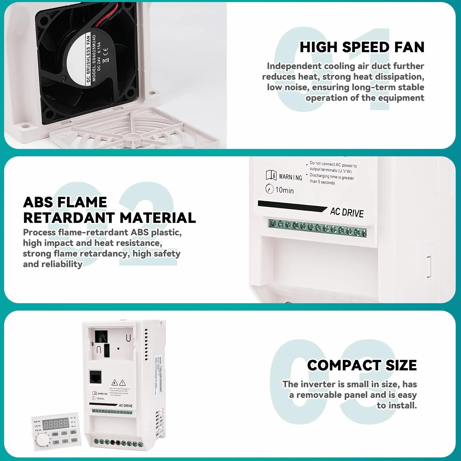 Inverter 220V Azionamento a Frequenza Variabile 4KW VFD convertitore di frequenza Entrata monofase 220V uscita trifase 380V Regolatore di velocità motore CNC ZHB600-4KW cavo di prolunga da 2m