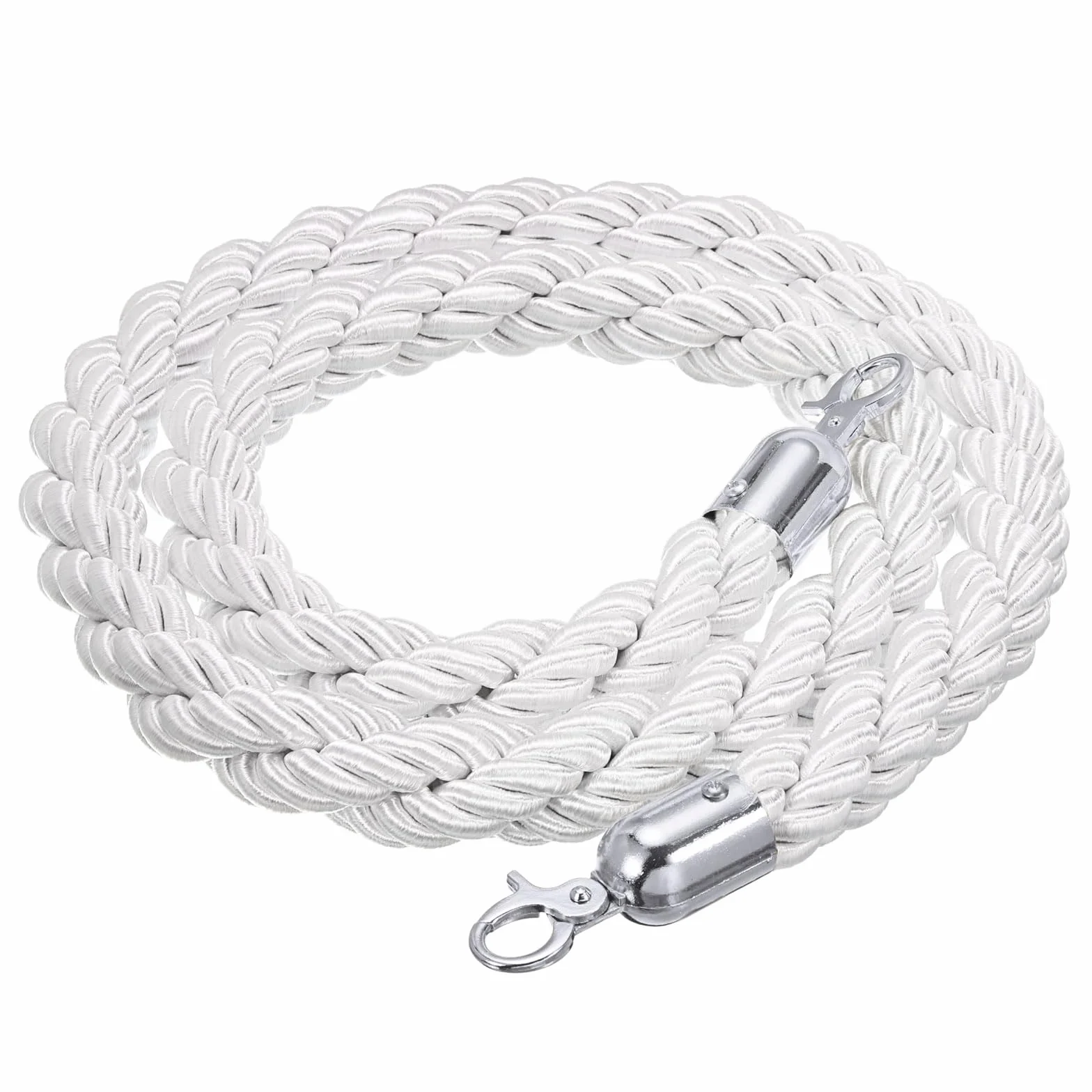 PATIKIL Corda Montante, 1,5m/5Ft Corda Barriera Ritorto Posto Corde con Ganci Scatto per Posti Supporti Coda Divisore Controllo Folla di Hotel, Bianco Argento