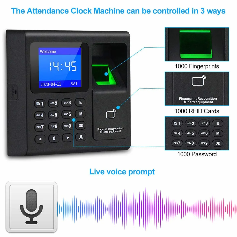 LIBO Impronta digitale biometrica intelligente Presenze di tempo Macchina Orologio Registratore Dipendente Dispositivo di controllo Accesso Tastiera di controllo con portachiavi RFID