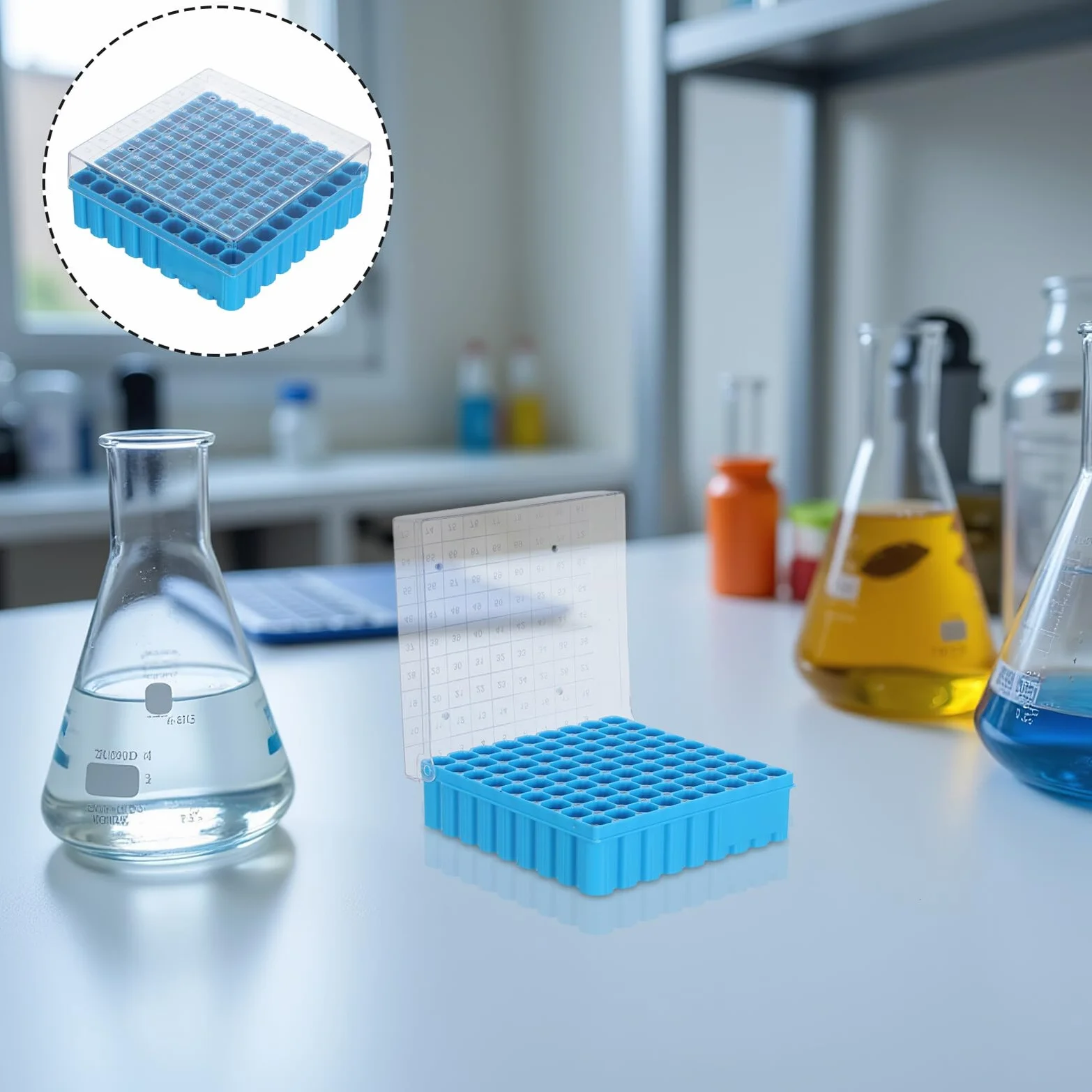 Cabilock Porta Provette in Plastica Blu 81 Pozzetti 1.8ml 2.0ml Laboratorio