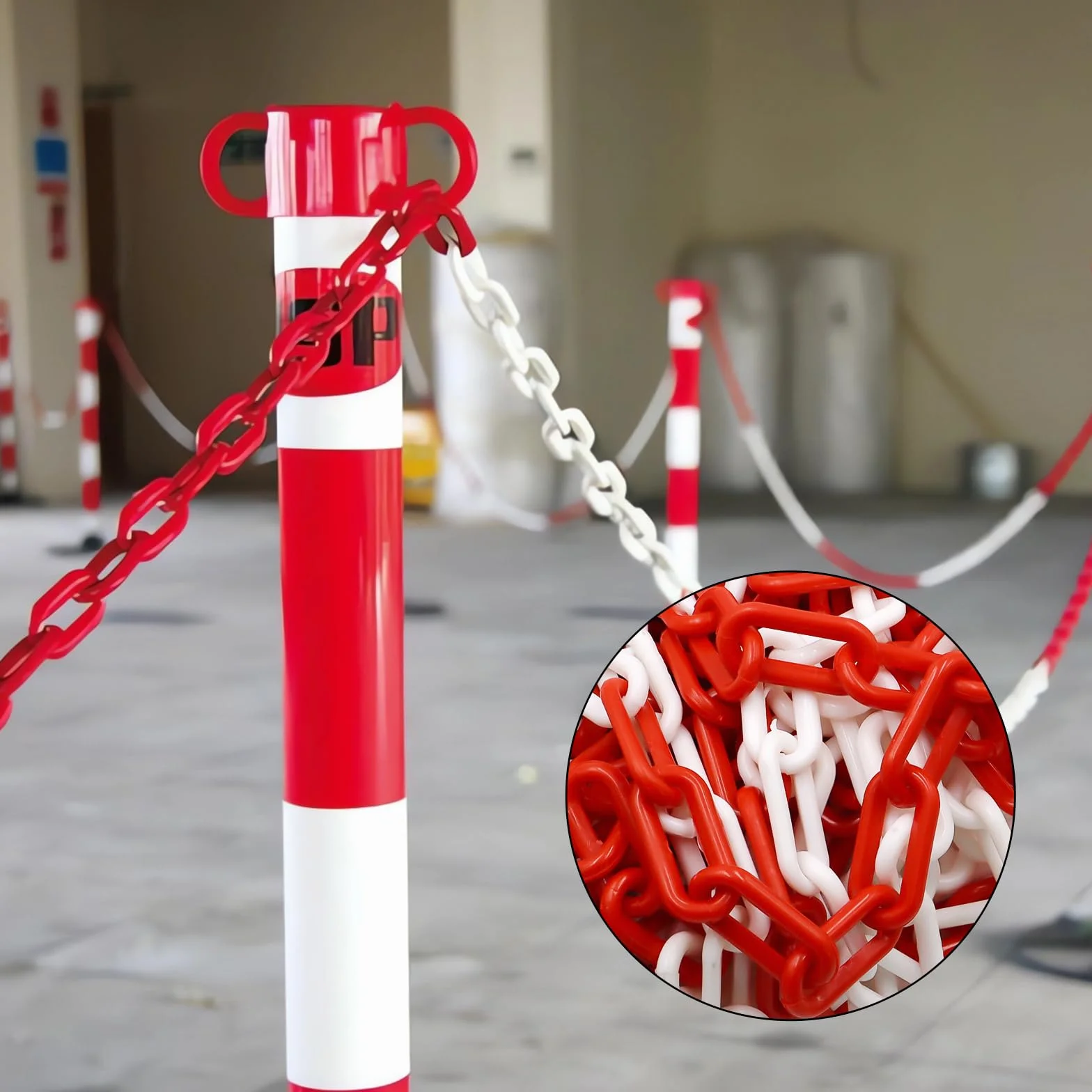 Catena di bloccaggio, in plastica, 10 m x 8 mm, leggera e pratica, con 4 ganci a S, catena in plastica per bloccare le superfici