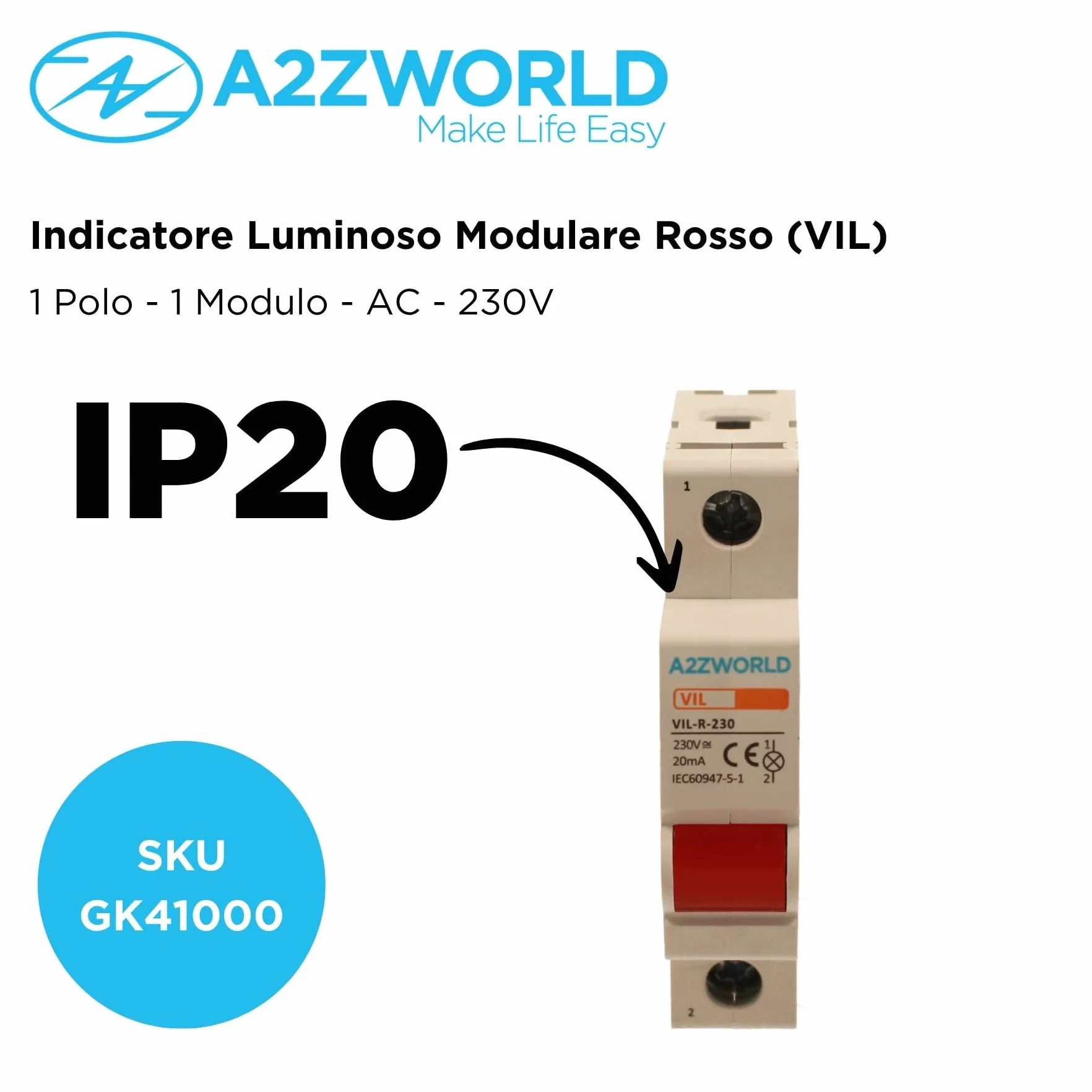 Indicatore Luminoso Modulare, Lampada Led Spia Rosso, AC 230V Per Monofase, Occupa 1 Modulo DIN, Luce Segnalazione Presenza Da Quadro Elettrico