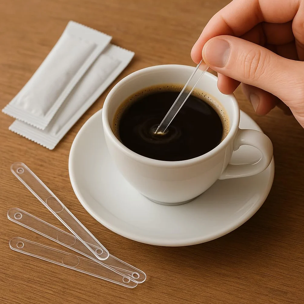 Palettine Caffè Monouso in Plastica Imbustate Singolarmente, 10 Confezioni da 50 Pezzi (Totale 500), Palettine Igieniche Resistenti per Bar, Ufficio, Casa e Distributori Automatici