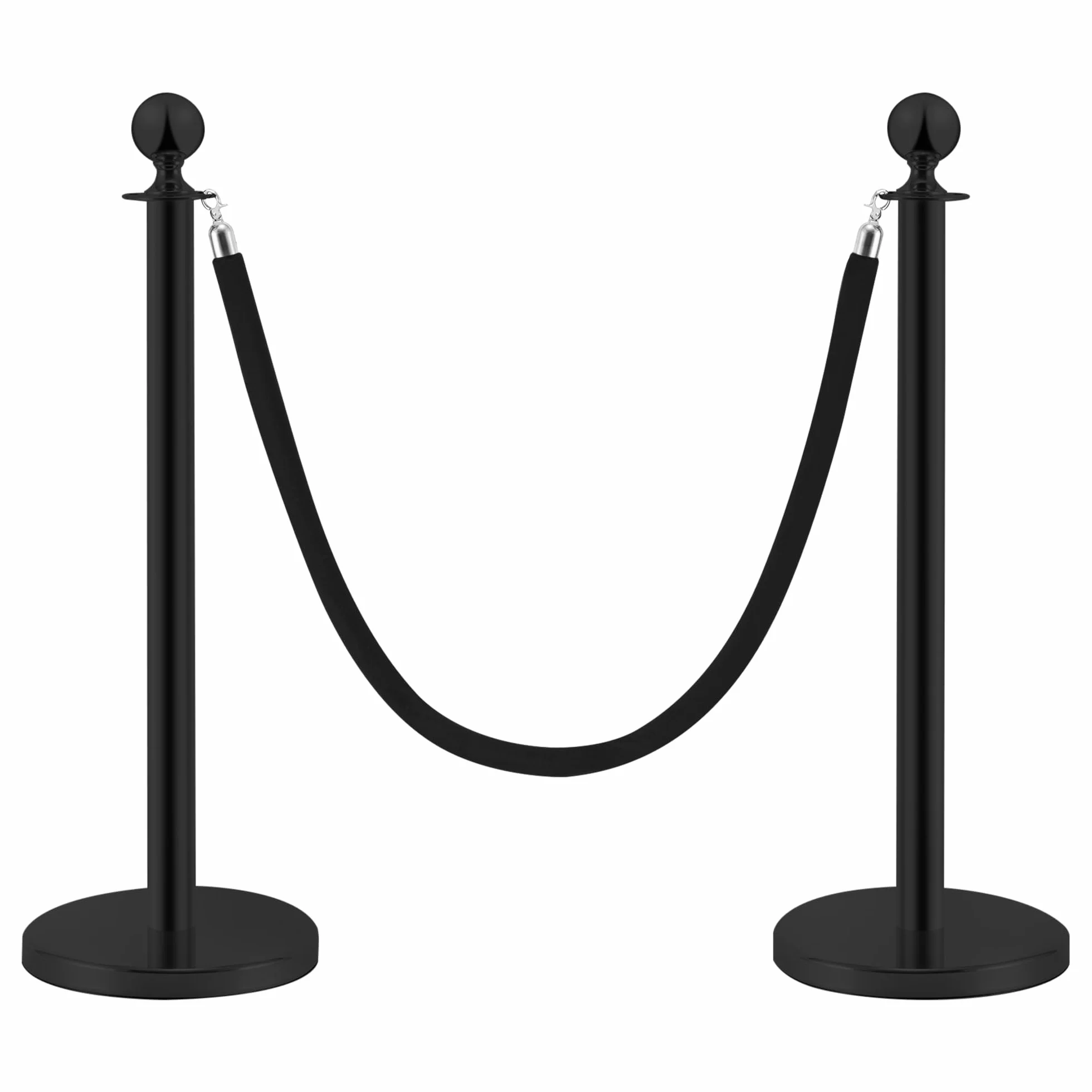 Transenne Separacode in Acciaio Inox Nero 2 Pezzi, 90 cm di Altezza, Argentate con Corda di Velour Nero da 1,5 m, Collegamento a 4 Vie, Base di 31 cm di Diametro, Controllo delle Folle