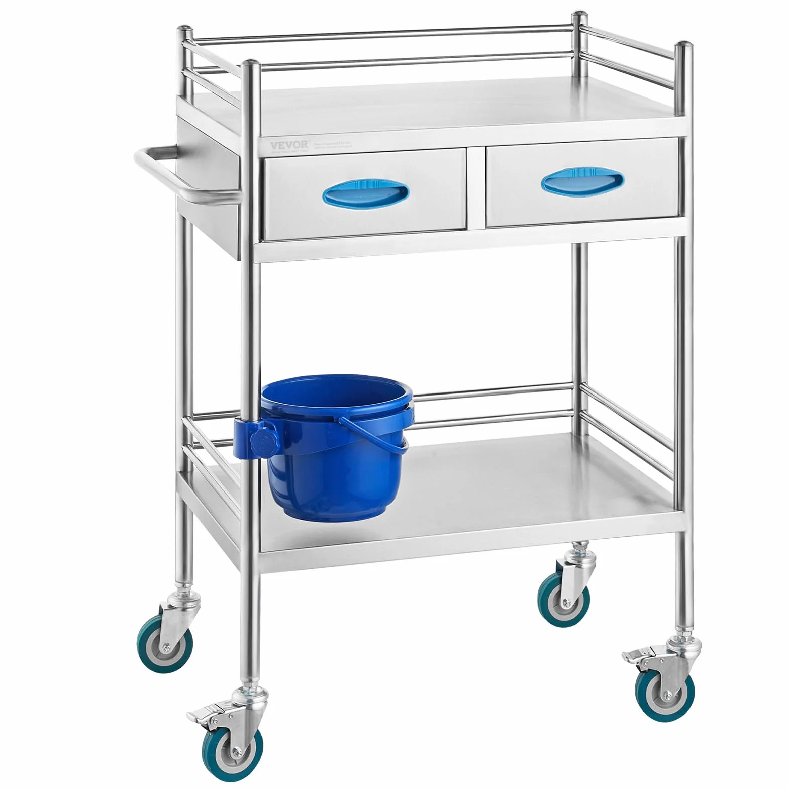 VEVOR Carrello da laboratorio in acciaio inox a 2 strati, Carrello medico con ruote bloccabili