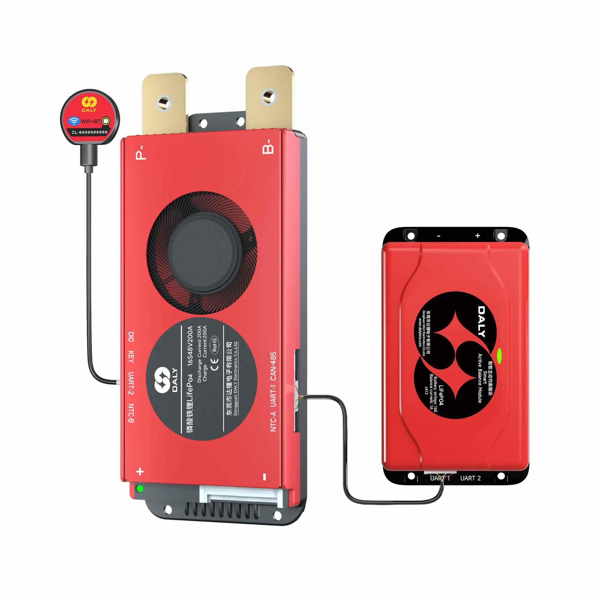 DALY BMS 48V 16S 200A Balance - BMS con bilanciamento attivo delle celle da 1A con modulo Bluetooth WiFi che supporta RS485 CAN per pacchi batteria LiFePO4 da 48V Sistemi di energia solare