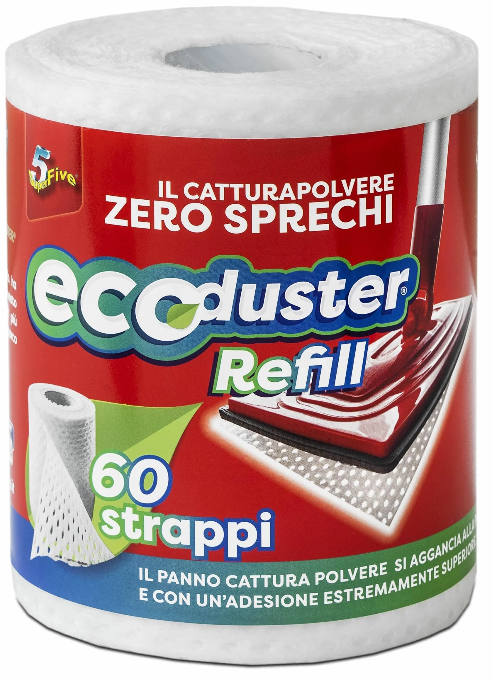 SUPERFIVE, Ecoduster Refill, Ricambio Catturapolvere in Rotolo, Panno Cattura Polvere, Rotolo 60 Strappi, 12 Pack