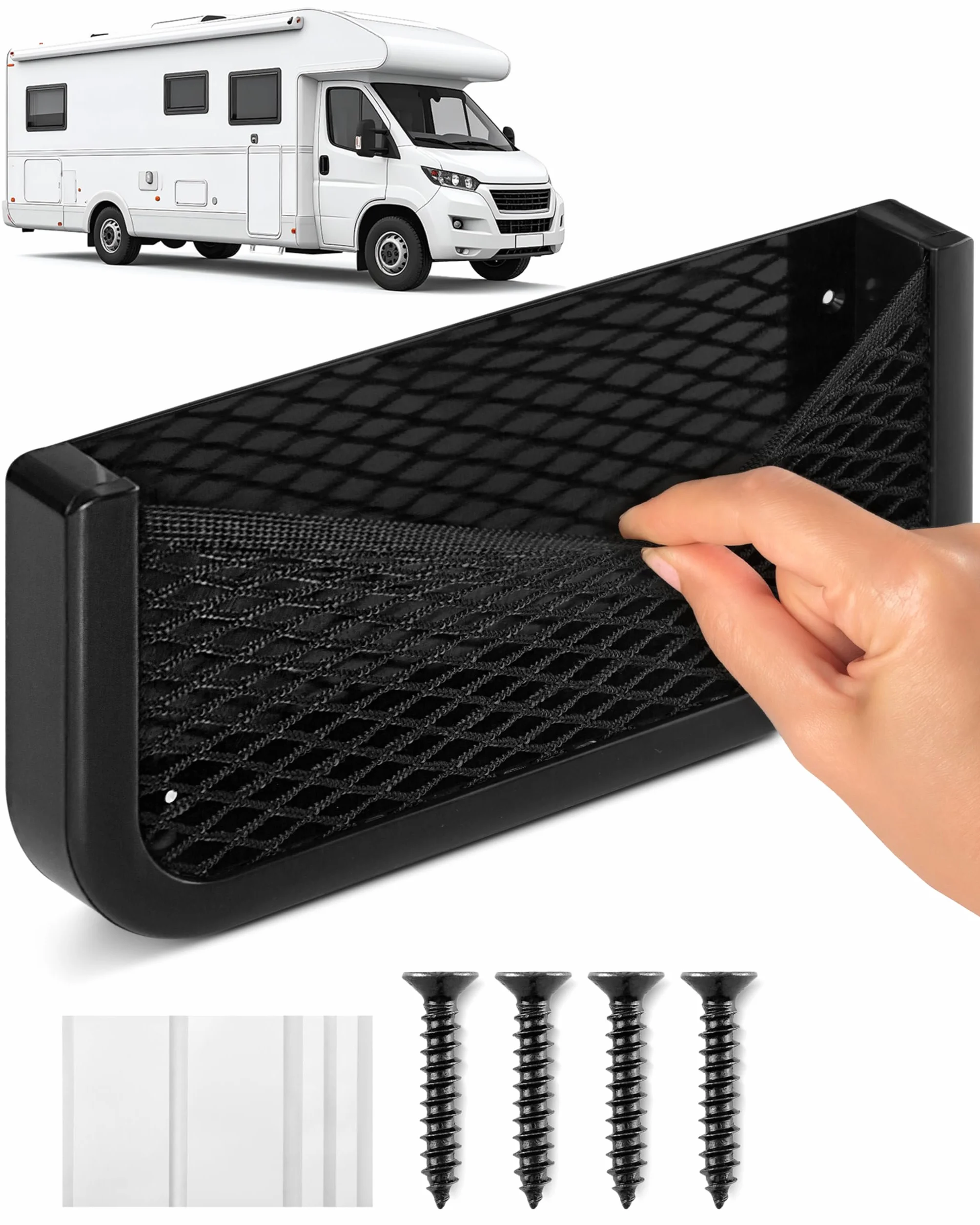 Vicera Rete Portaoggetti per Camper e Roulotte - Rete Portaoggetti in Plastica Robusta ed Elastica - Materiale di Montaggio Incluso
