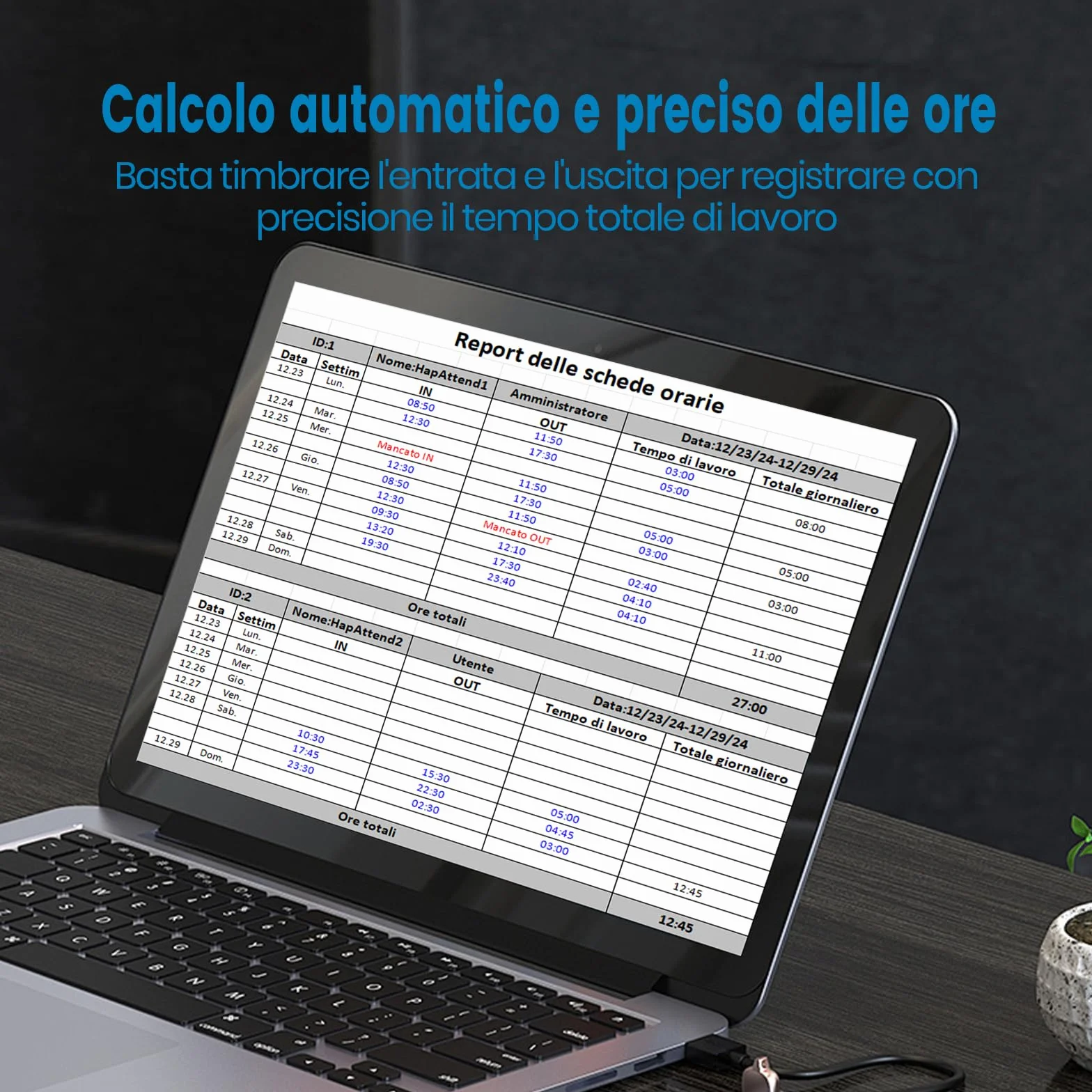 Rilevatore presenze, HapAttend Italiano timbracartellini dipendenti con impronte digitali e 5 badge RFID, H2 timbratrice presenze dipendenti Checking-in registratore orologio tempo per piccole imprese