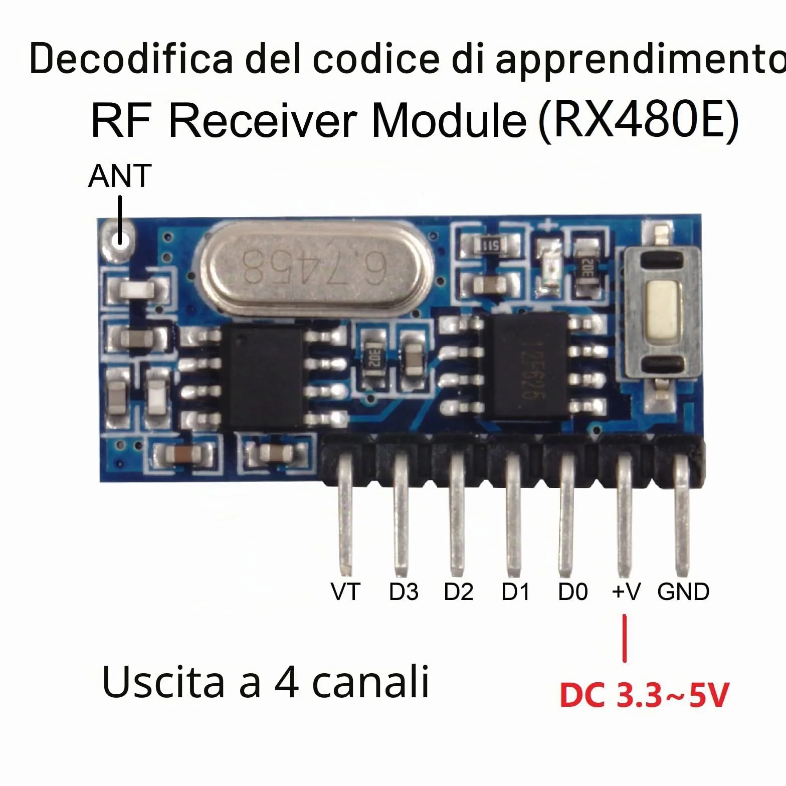 QIACHIP rx480e Radio 433mhz RF Transmitter Module Senza Fili Trasmettitore e Ricevitore Modulo Wireless 4 Canali con Antenna per Telecomando Arduino