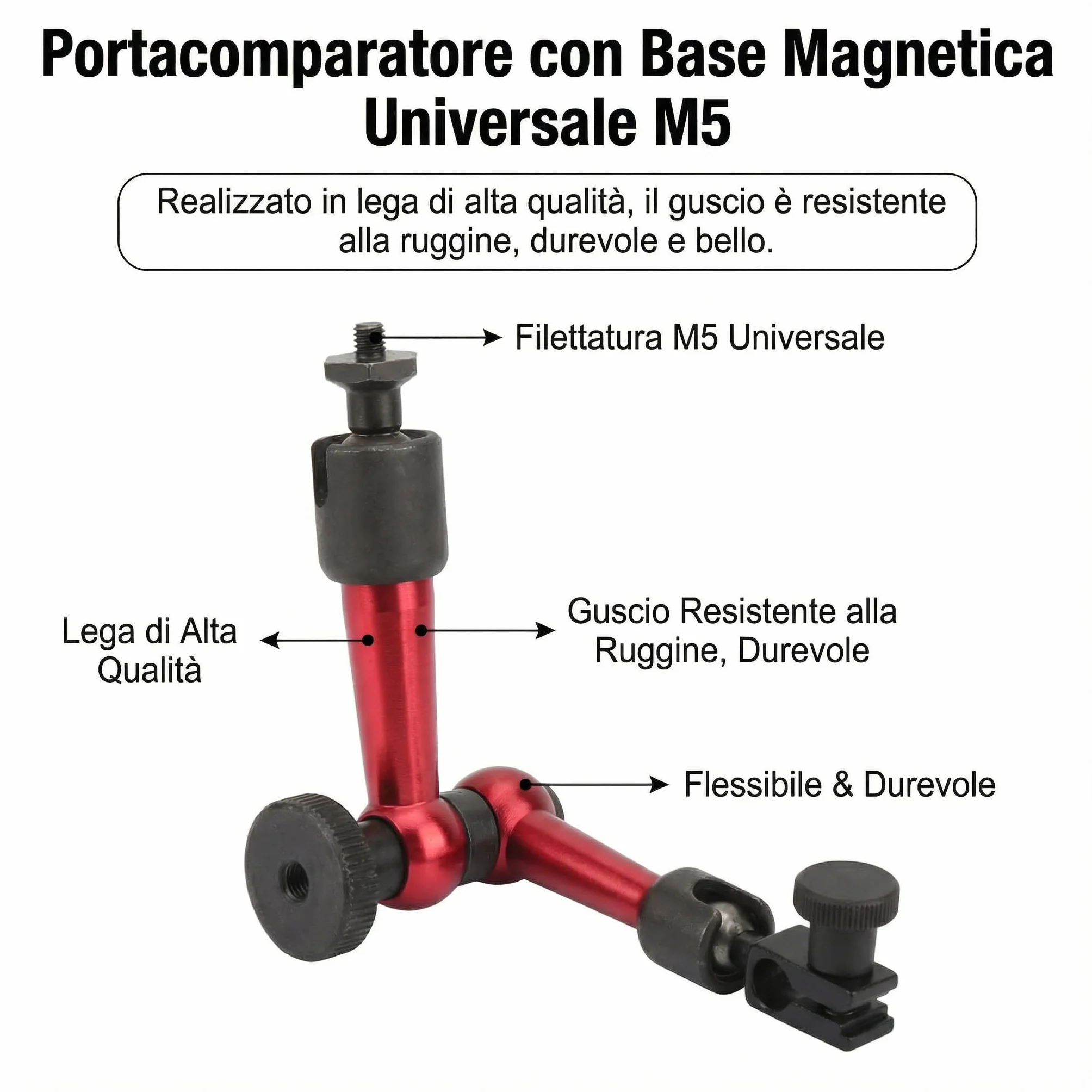 Portacomparatore con Base Magnetica Universale M5, Comparatore con Base Magnetica Comparatore con Supporto per Supporto Braccio Magnetico per Comparatore e Comparatore a Leva