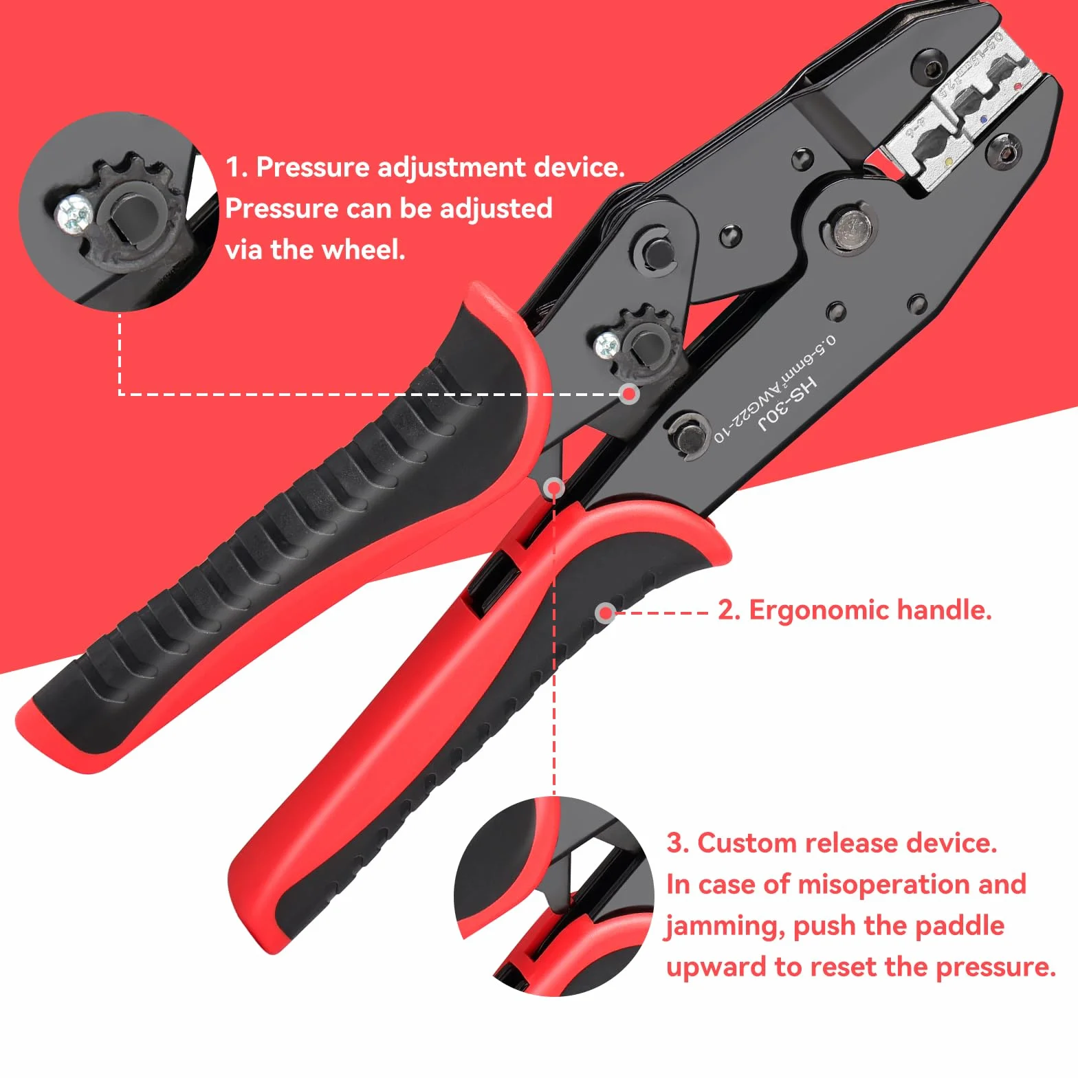 Pinza Crimpatrice Professionale Set con 7 Ganasce Intercambiabili per 0.5-35mm² Kit Crimpaggio per Connettori Solari MC4 Terminali Isolati e Non Isolati, Puntali e Termoretraibili Noir