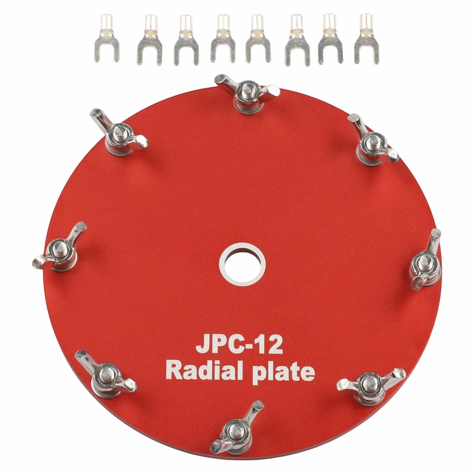 Disco di messa a terra in alluminio dedicato per sistemi di antenna PAC-12 JPC-12, piastra rossa leggera da 110 g con terminali a forcella, ingranaggio di stabilità del segnale migliorato