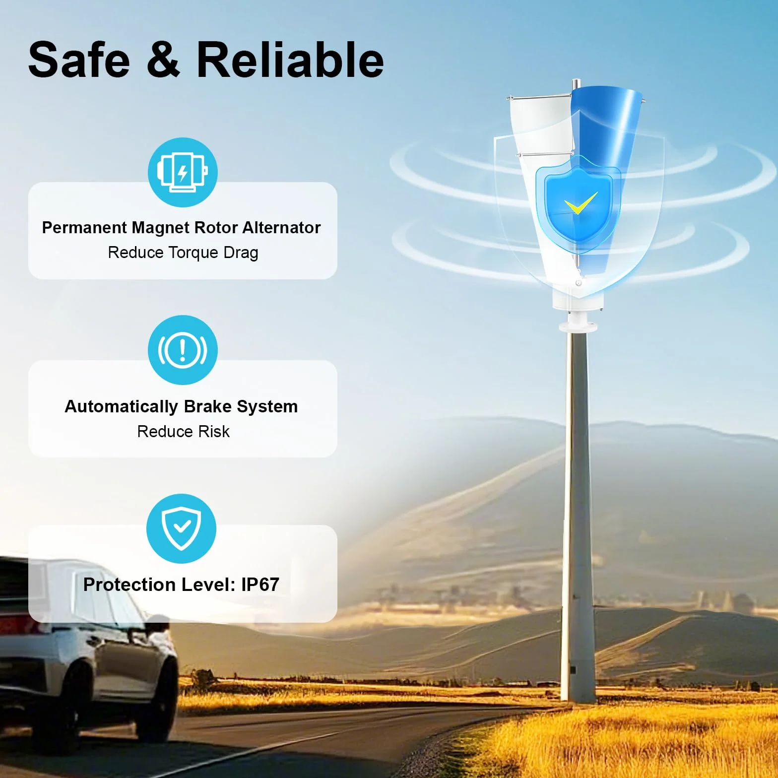 Generatore di turbine eoliche da 100 W, 24 V, con controller, turbina eolica verticale, set completo per camper, barca, casetta da giardino, capanna, alimentazione a isola e illuminazione esterna