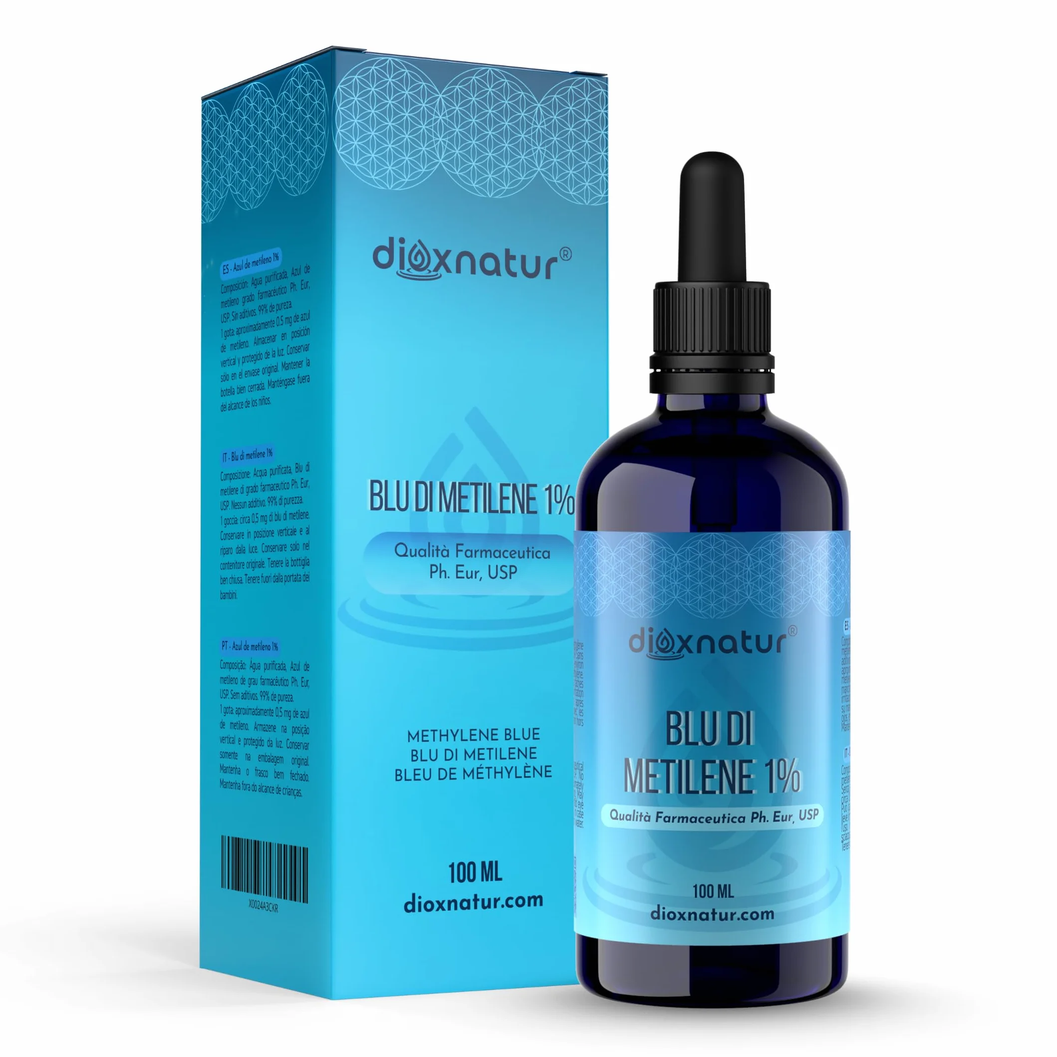 Blu di Metilene 1% USP 100 ml, Alta Purezza, Pipetta Integrata