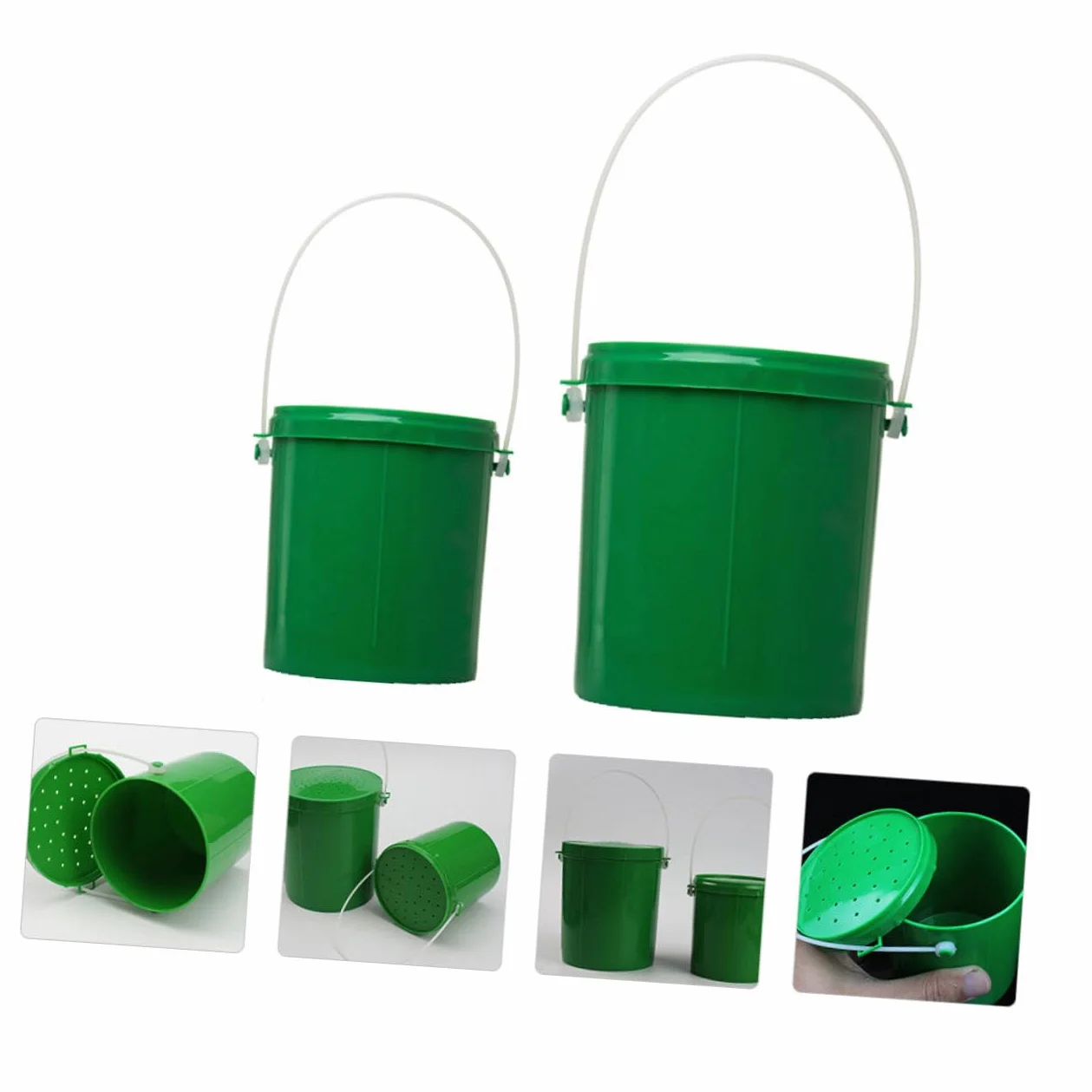 POPETPOP Secchio Leggero Plastica Verde 2 Pezzi Esche da Pesca Resistente agli Urti Contenitore Vermi Vivi
