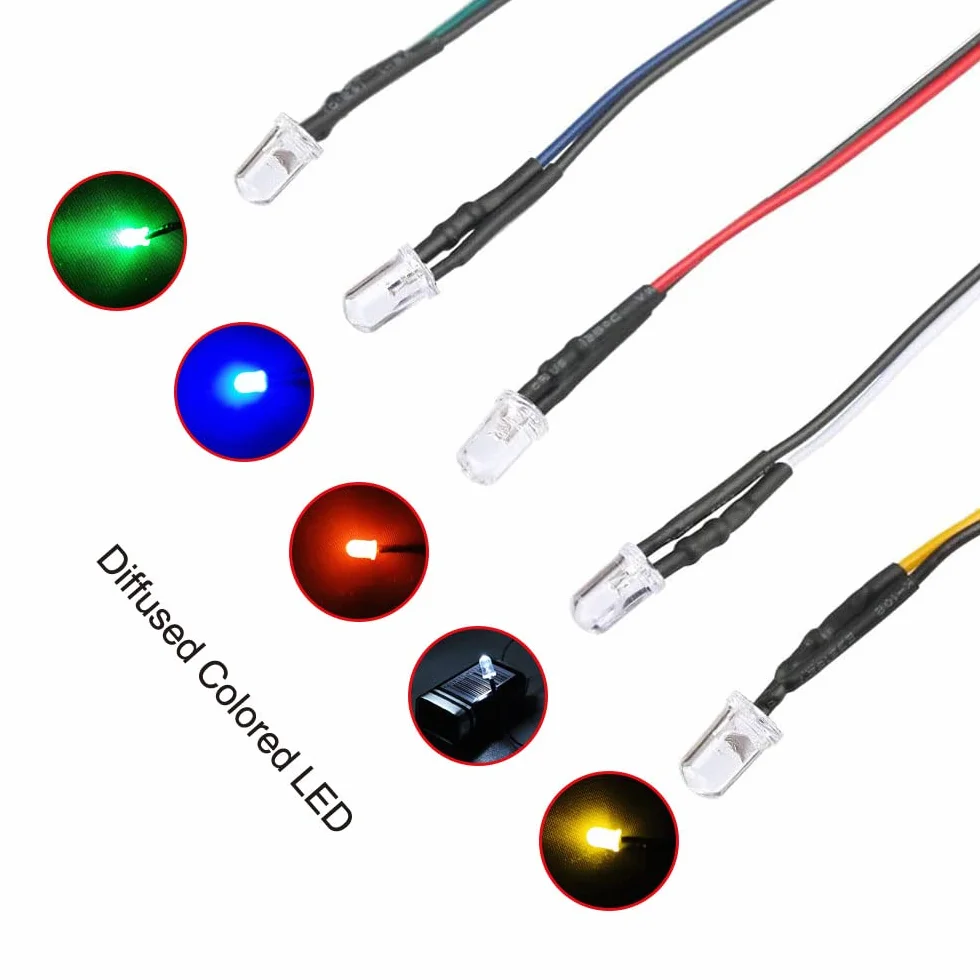 YIXISI 50 Pezzi 3mm LED Diodo ad Emissione Luminosa 12V 20cm per Illuminazione Automobilistica