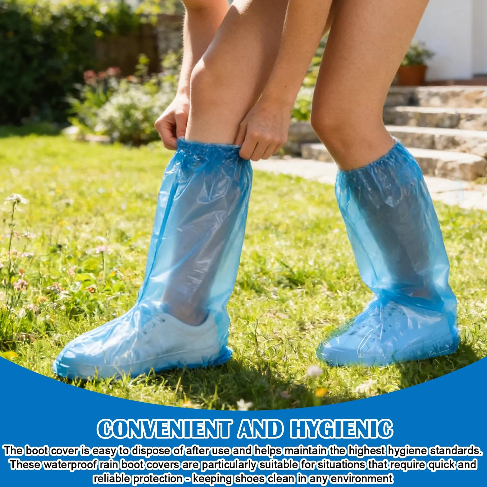Copriscarpe impermeabili PE 38x50 cm con elastici per pioggia blu 40 pezzi