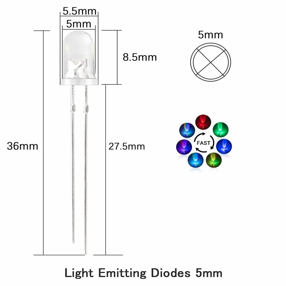 100 pezzi 5 mm RGB Multicolor lampeggiante rapido cambio di colori Diodi LED dinamici luci lampeggianti rotondi DC luminose lampadine componenti elettronici, diodi luminosi tremolanti