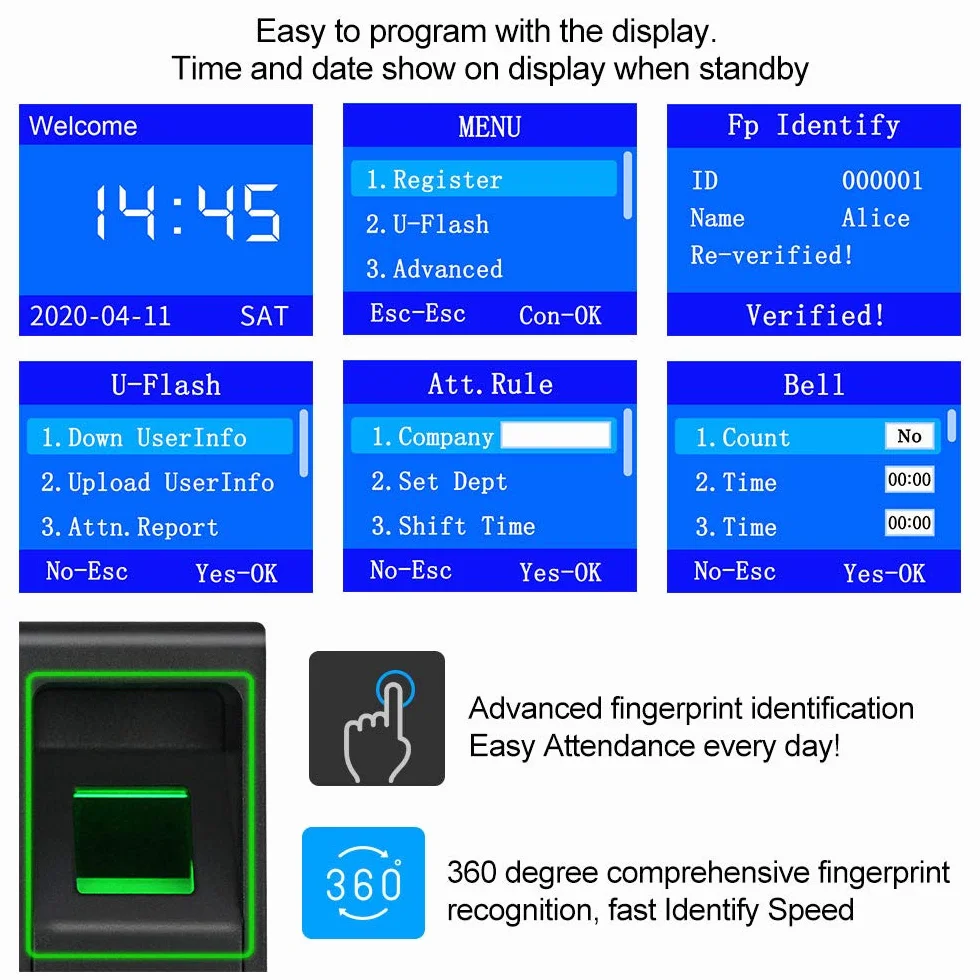 LIBO Impronta digitale biometrica intelligente Presenze di tempo Macchina Orologio Registratore Dipendente Dispositivo di controllo Accesso Tastiera di controllo con portachiavi RFID