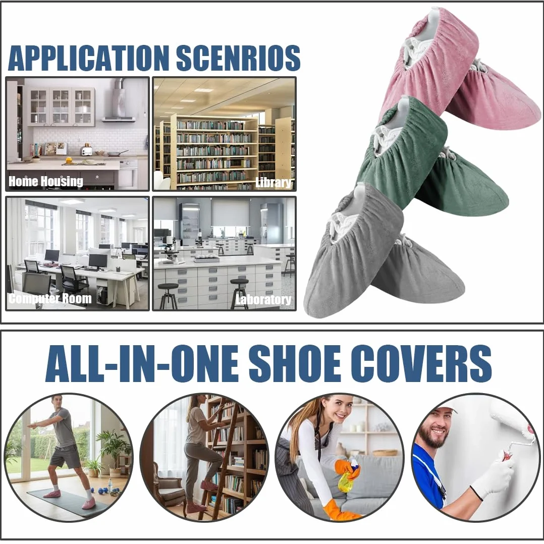 Copriscarpe Lavabili Antiscivolo Resistenti All'usura per Casa Ospiti, 3 Paia (Rosa/Verde/Grigio)