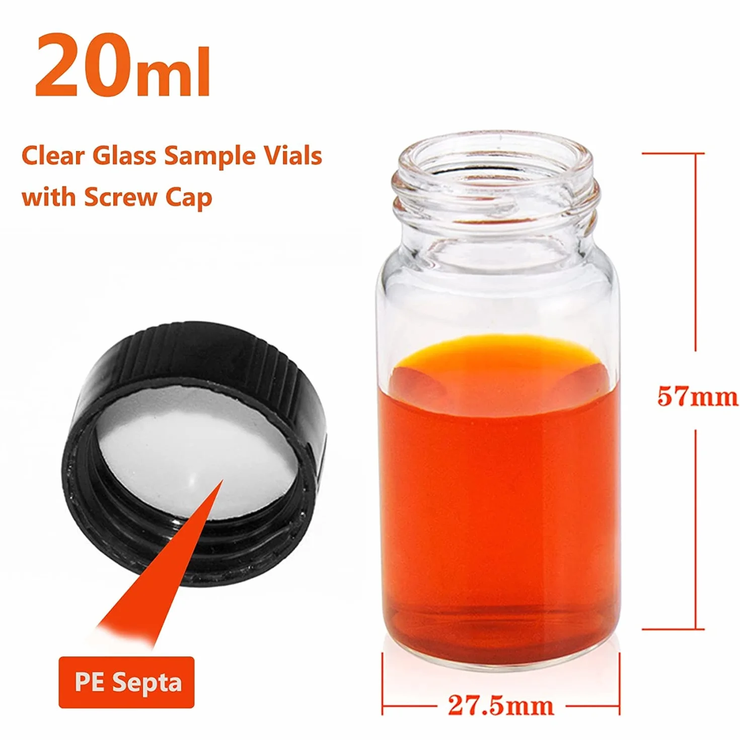 ALWSCI 20 ml Fiale del Campione in Vetro Trasparente con Tappi a Vite per Laboratorio