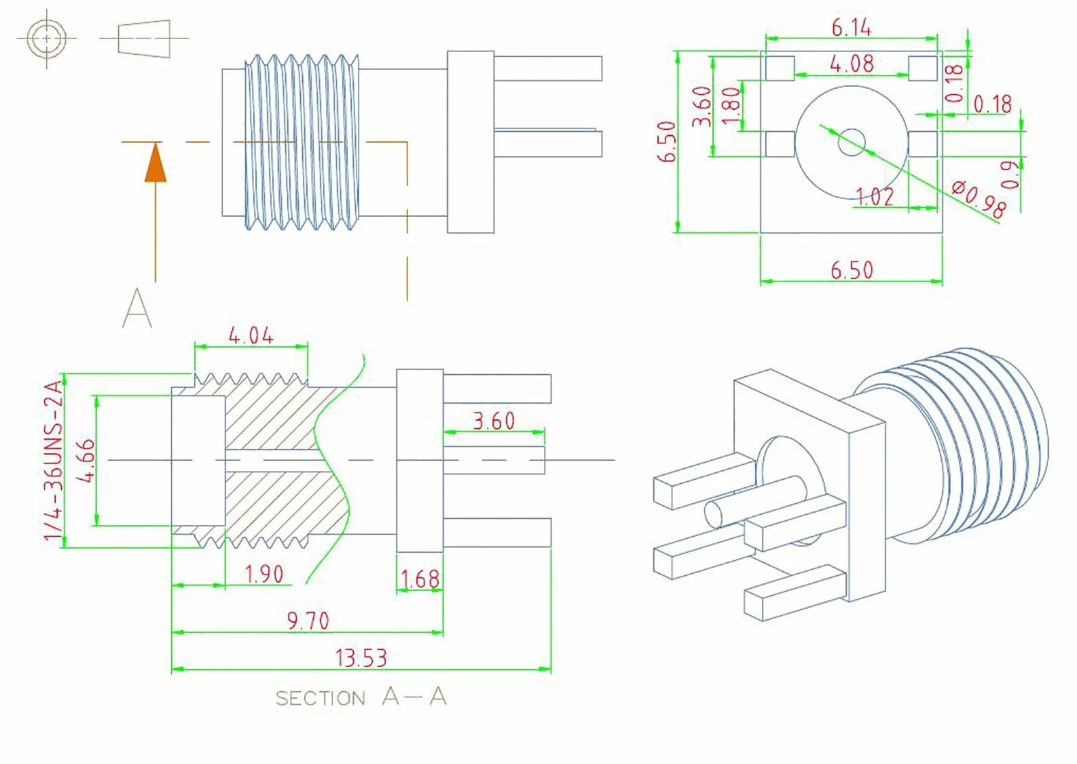 Superbat Connettore SMA Femmina Montaggio a Bordo PCB 50 Ohm Ottone Dorato Saldatura Diritto 1.3mm End Launch 3GHz 10 Pezzi