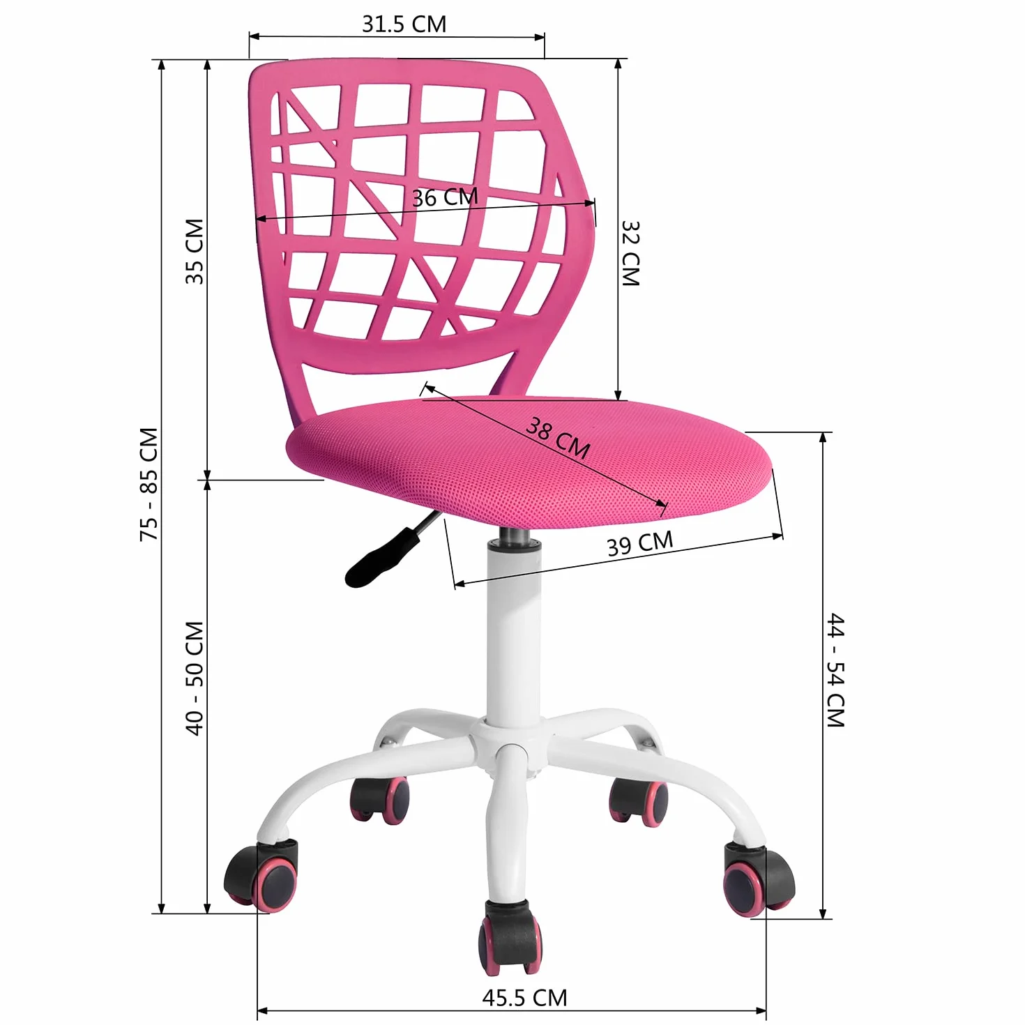 Sedia ergonomica per scuola, schienale in rete traspirante, altezza regolabile, rosa scuro