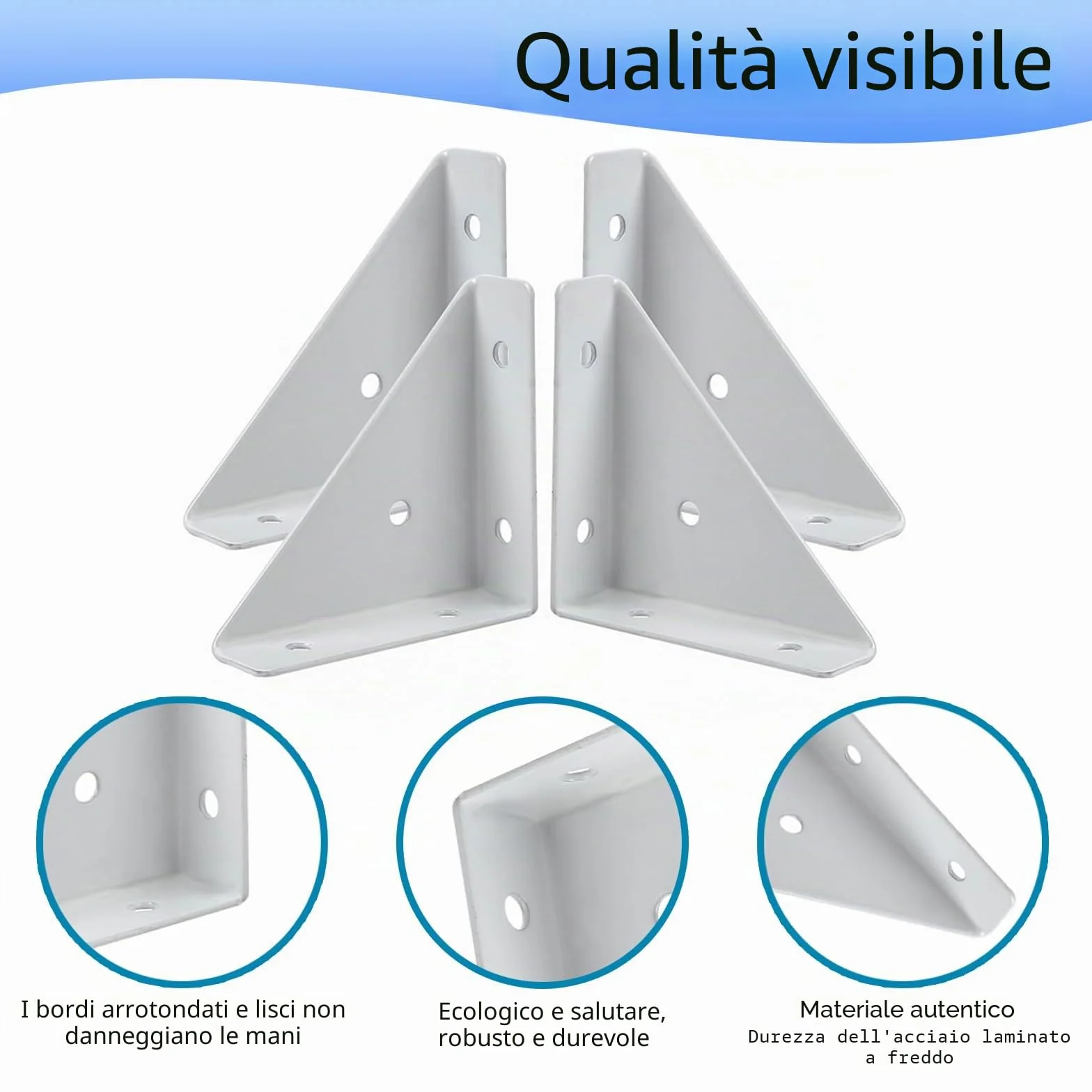 Squadrette Angolari Metallo per Legno 90° 4 Pezzi con Viti Bianco