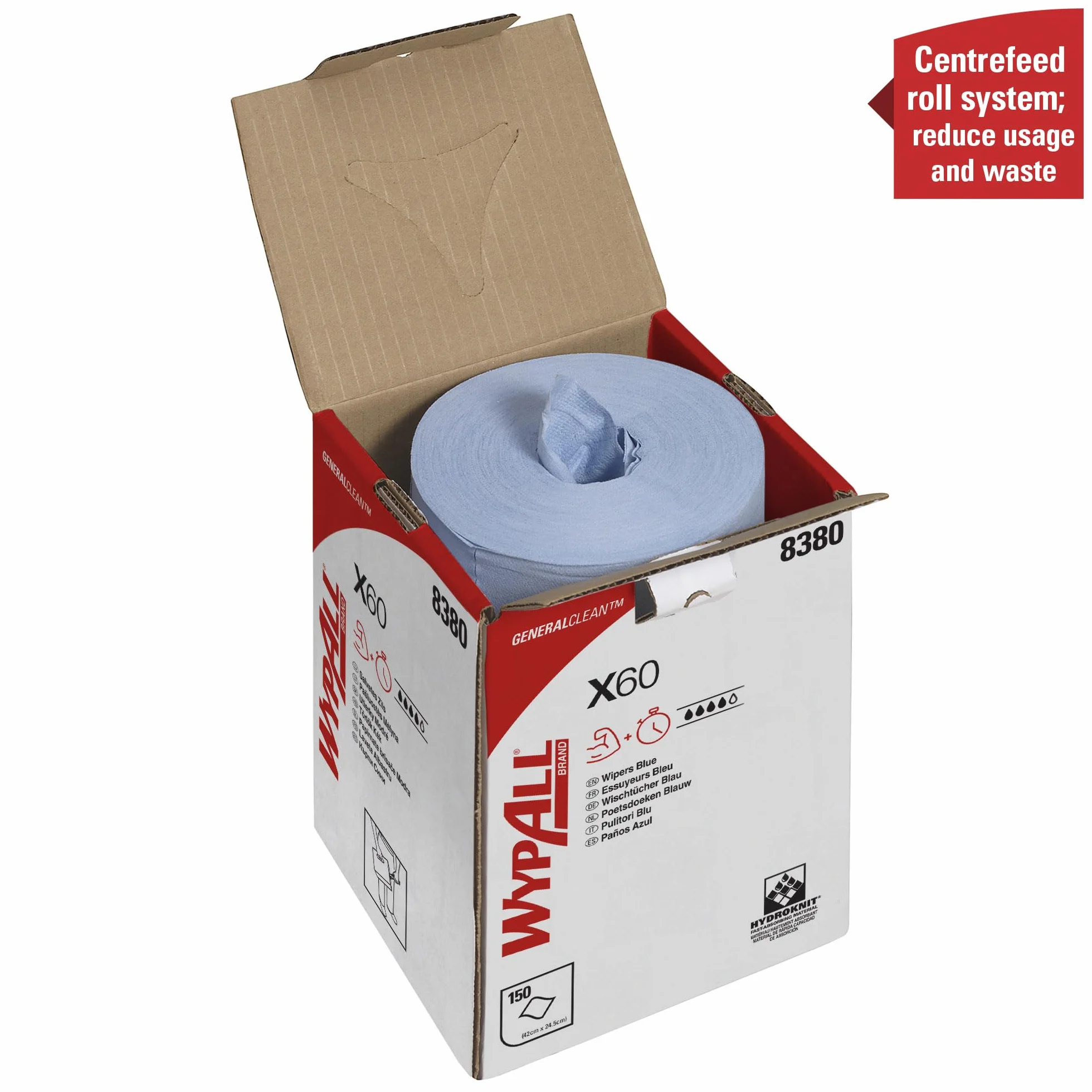 WypAll X60 General Clean 8380 Panni per la pulizia azzurri rotolo 150 panni