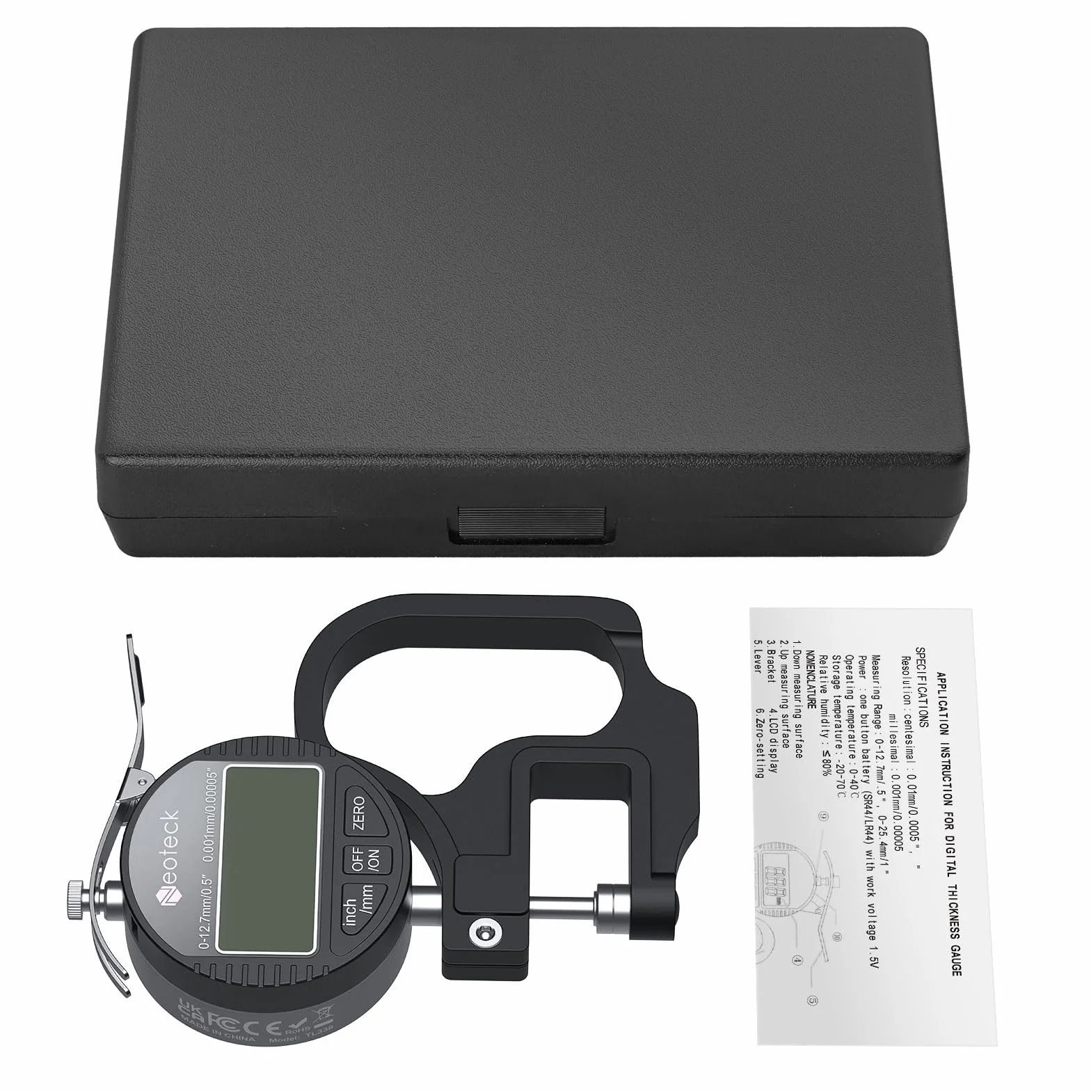 Neoteck Micrometro Digitale 0-12.7mm Risoluzione 0.001mm Calibro Spessore LCD Misuratore di Precisione