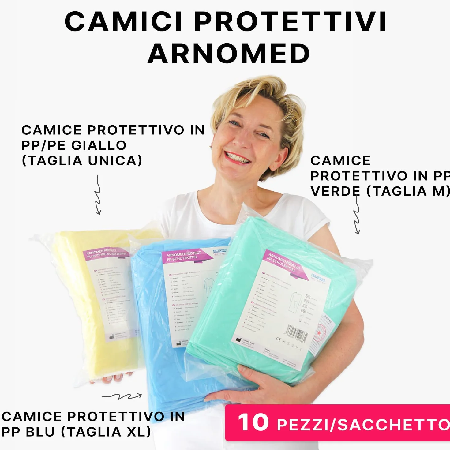 ARNOMED Camici monouso PP verde M 115x137cm 10 sztuk 23g/m²
