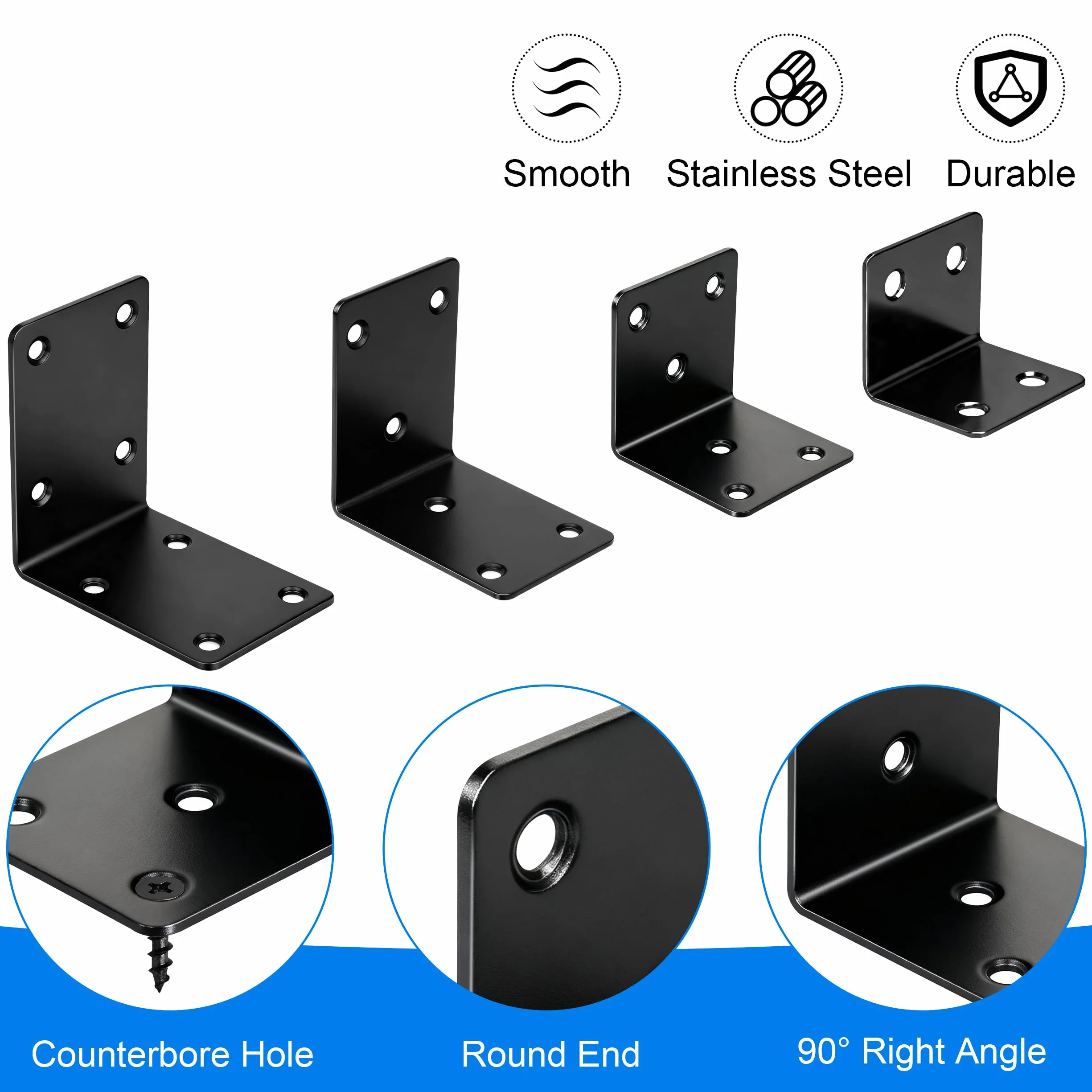 Staffe Angolari in Acciaio Inossidabile 40x40x40mm Nero 10 Pezzi