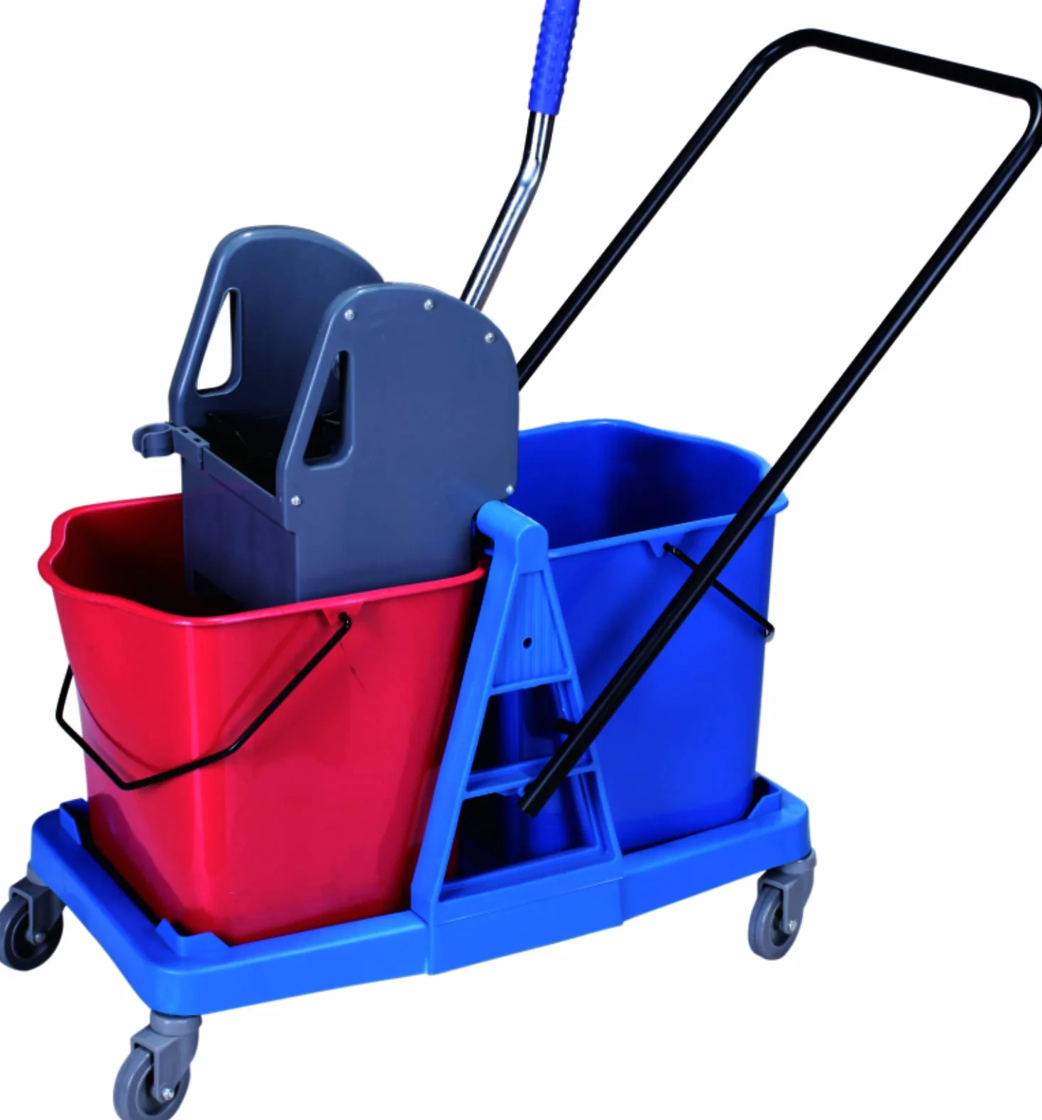 Carrello per le pulizie con doppio secchio da 25 litri e strizzatore Carrello per le pulizie professionale, con ruote e doppio secchio.