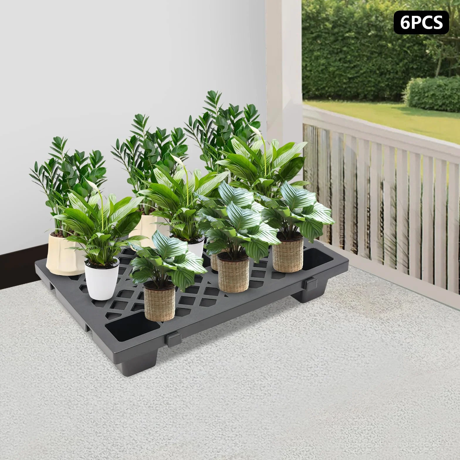 Set di 6 pallet in plastica, 60x40x10 cm Impilabili Pallet leggeri con fondo goffrato e chiusura a scatto per magazzino, logistica, esterno, cucina, ripostiglio, fino a 100 kg (Nero)