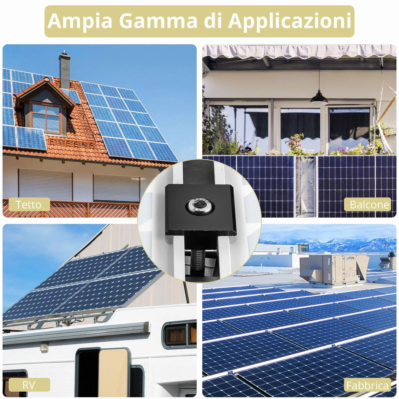 Anbte 10 Pezzi Staffa di Montaggio Pannelli Solari Morsetti T Nero 40mm
