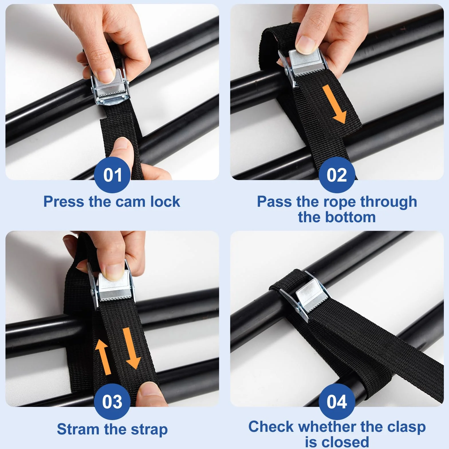 10 Pezzi Cinghie a Cricchetto 25 mm x 1 m, Cinghie di Fissaggio, Cinghia a Cricchetto per Valigia, Moto, Bicicletta, Camion, Rimorchi (Nero)